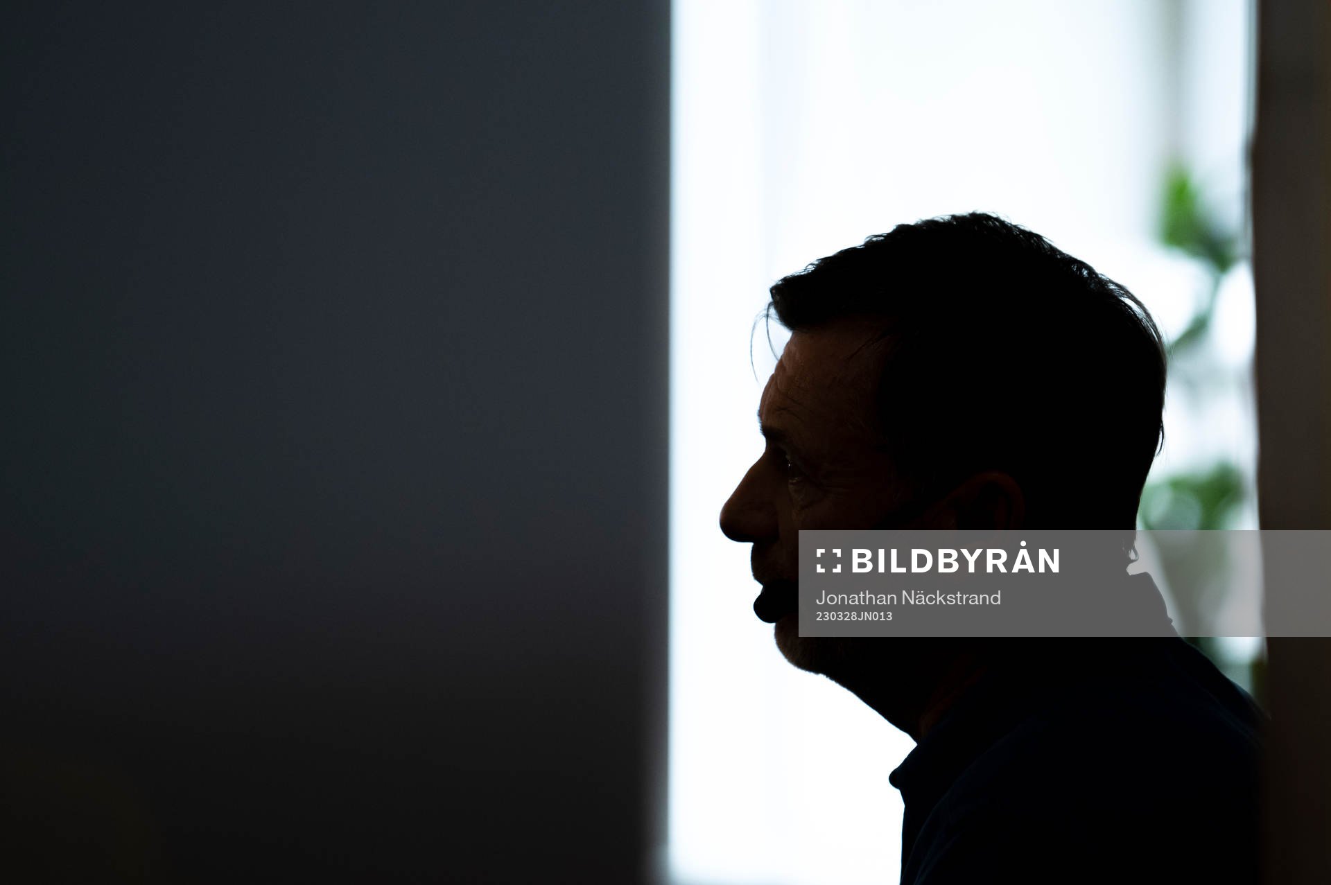 Head coach Peter Gerhardsson of the Swedish women's national football team during a press conference on March 28, 2023 in Stockholm.