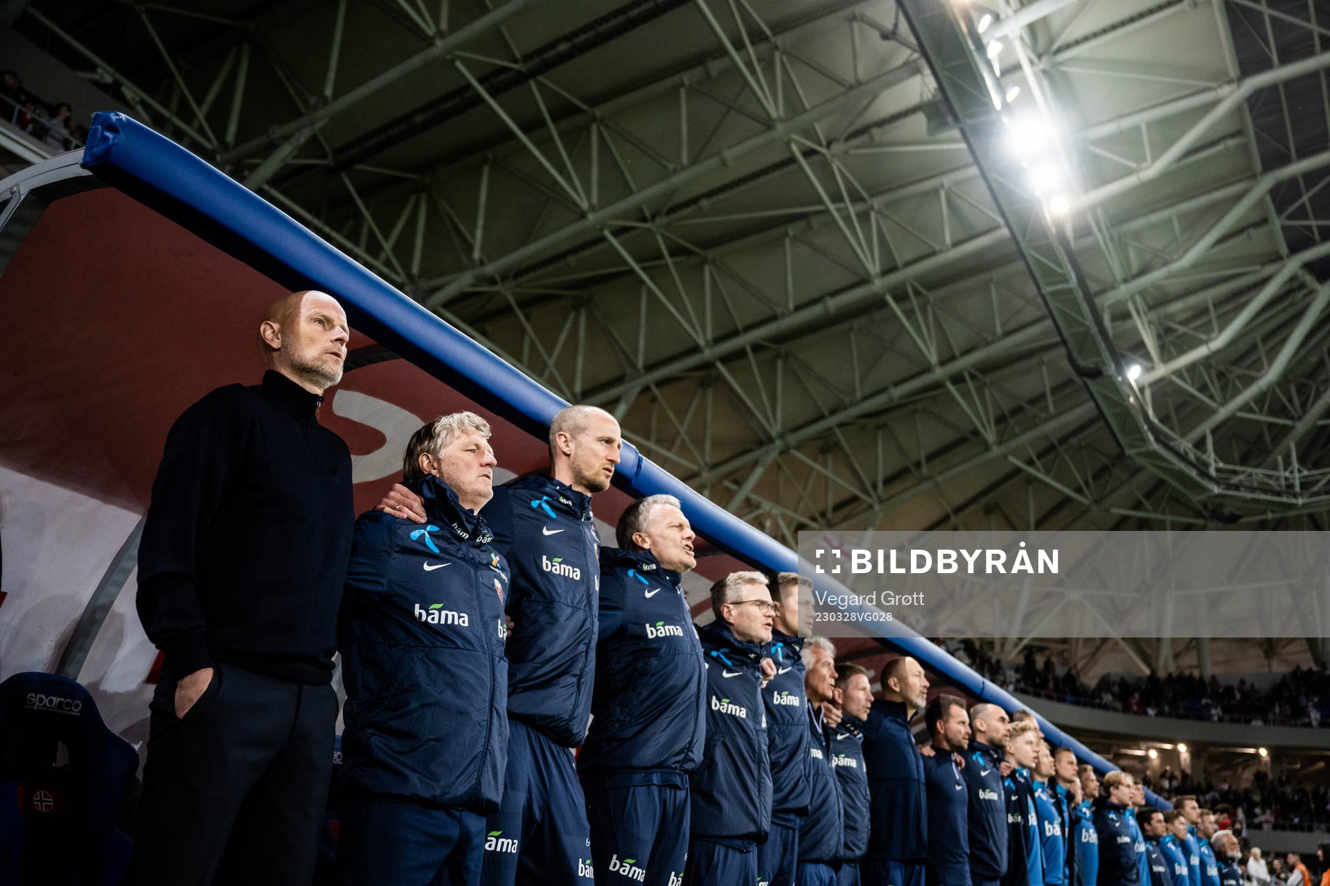 Ståle Solbakken, head coach of Norway, and his staff