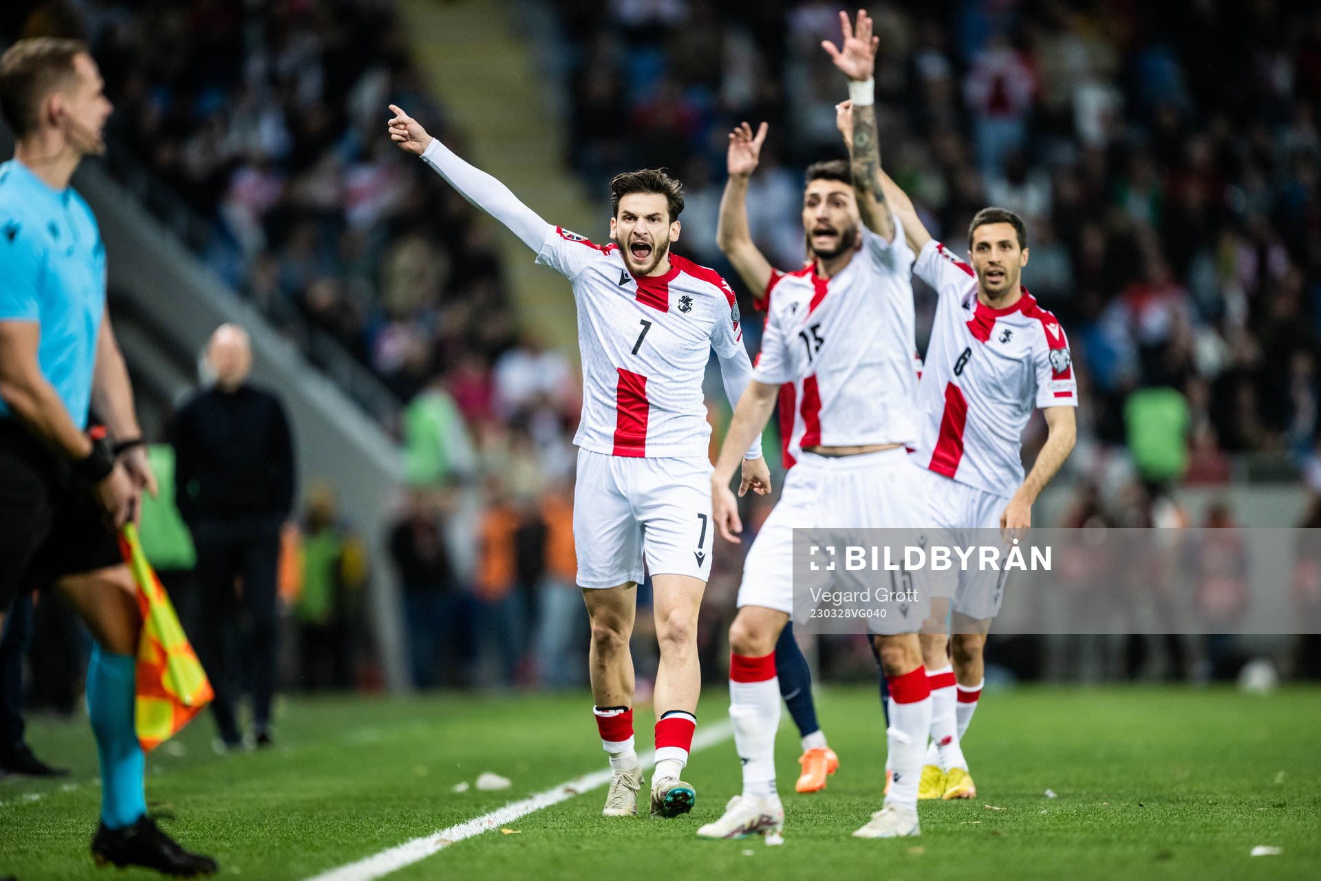 Khvicha Kvaratskhelia of Georgia reacts during the UEFA Euro Qualifier football match between Georgia and Norway on March 28, 2023 in Batumi. 