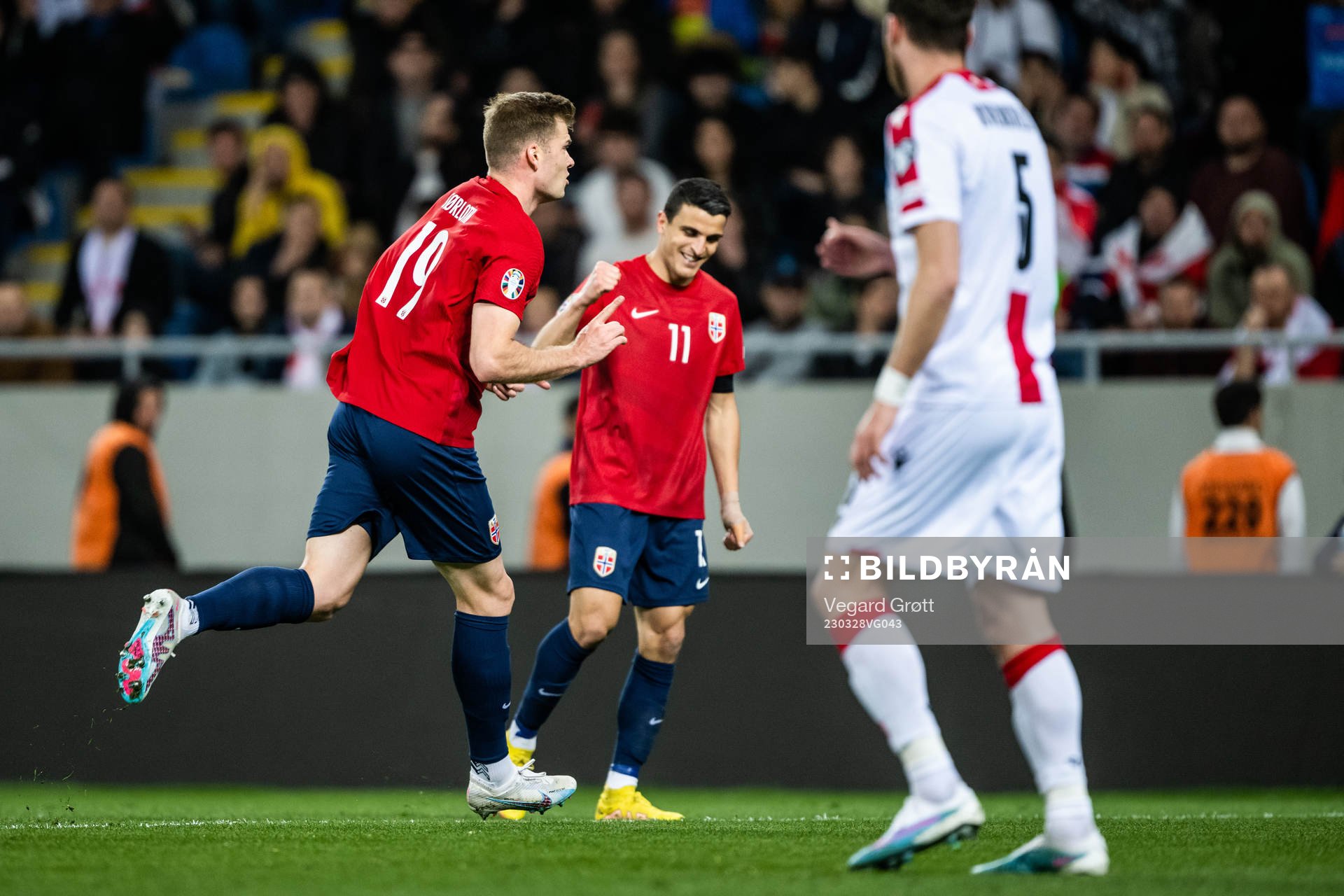 Alexander Sørloth of Norway celebrates