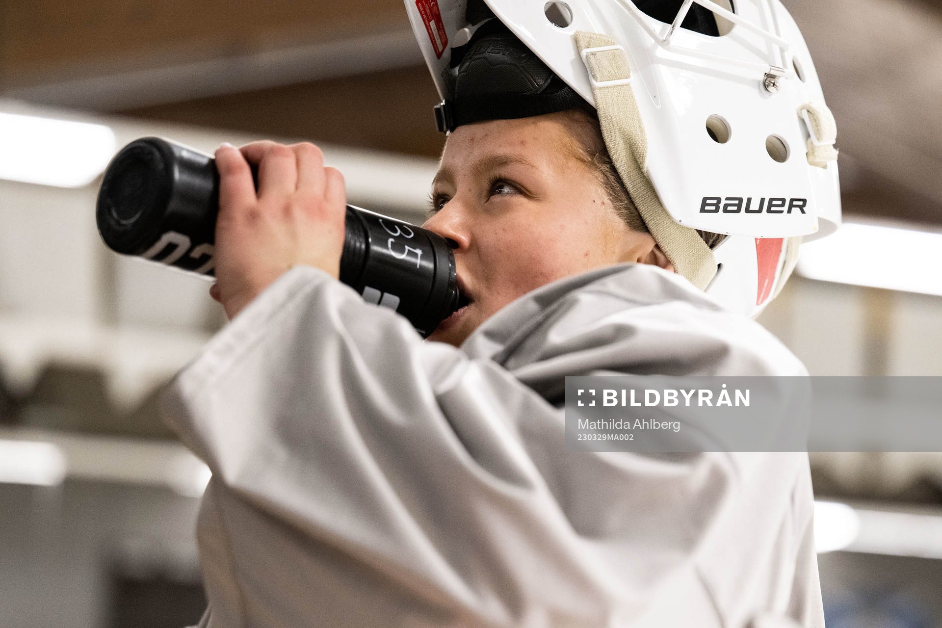 Goaltender Tindra Holm of Sweden at a practice session