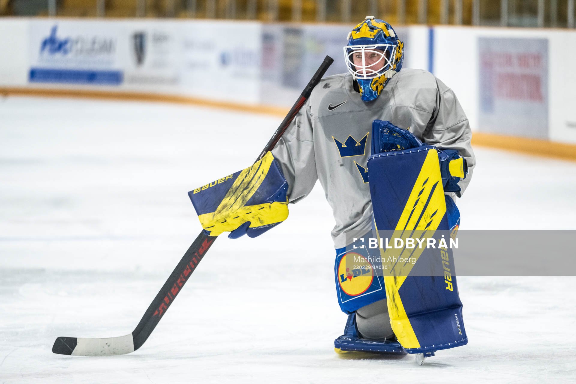 Goaltender Sara Grahn  of Sweden at a practice session