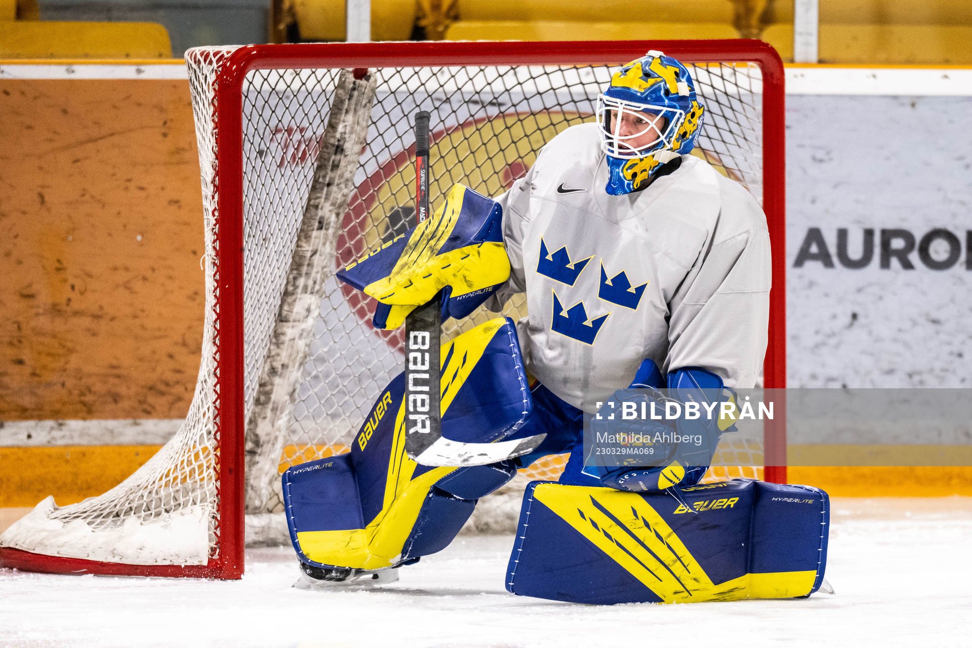 Goaltender Sara Grahn  of Sweden at a practice session