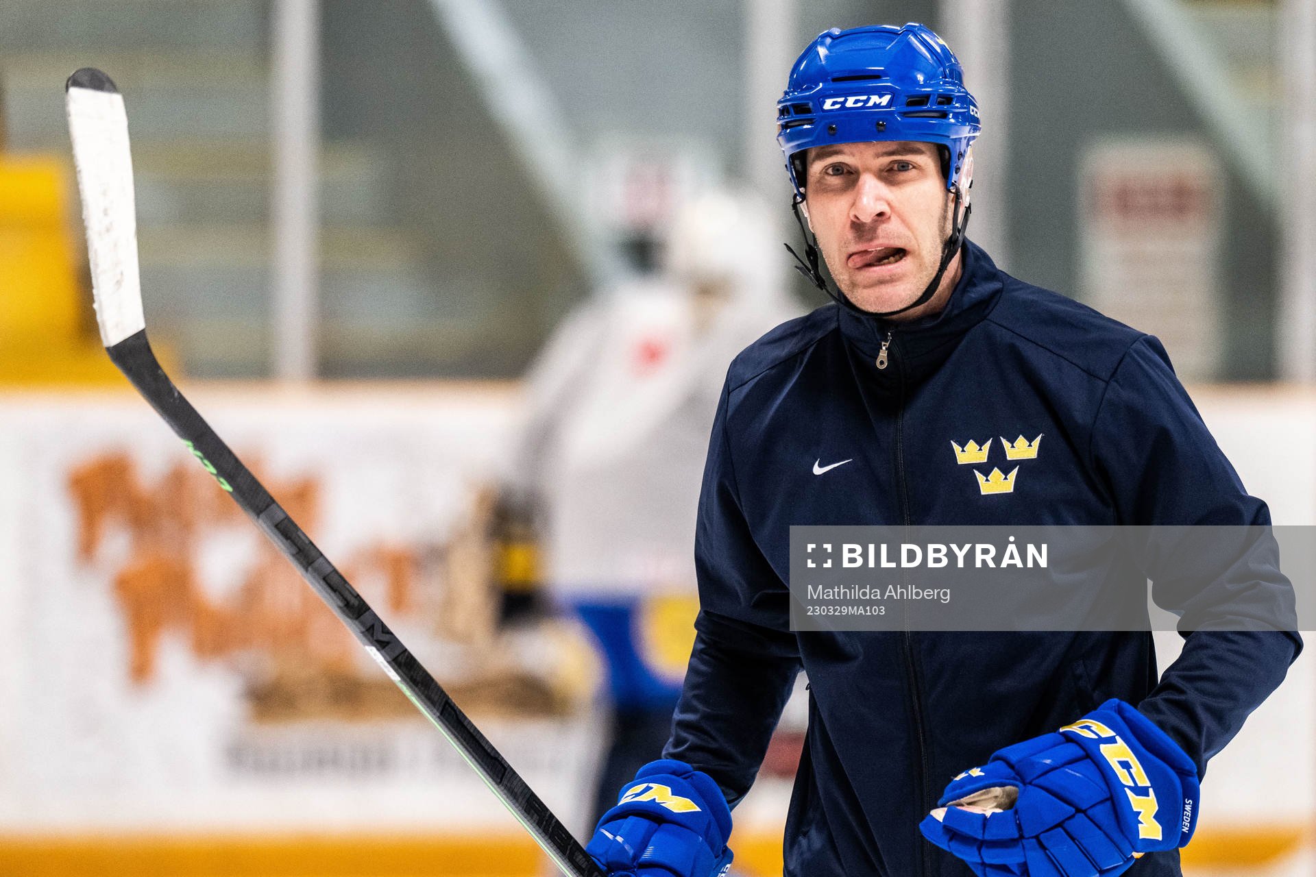 Goaltender coach Ola Kahem  of Sweden at a practice session