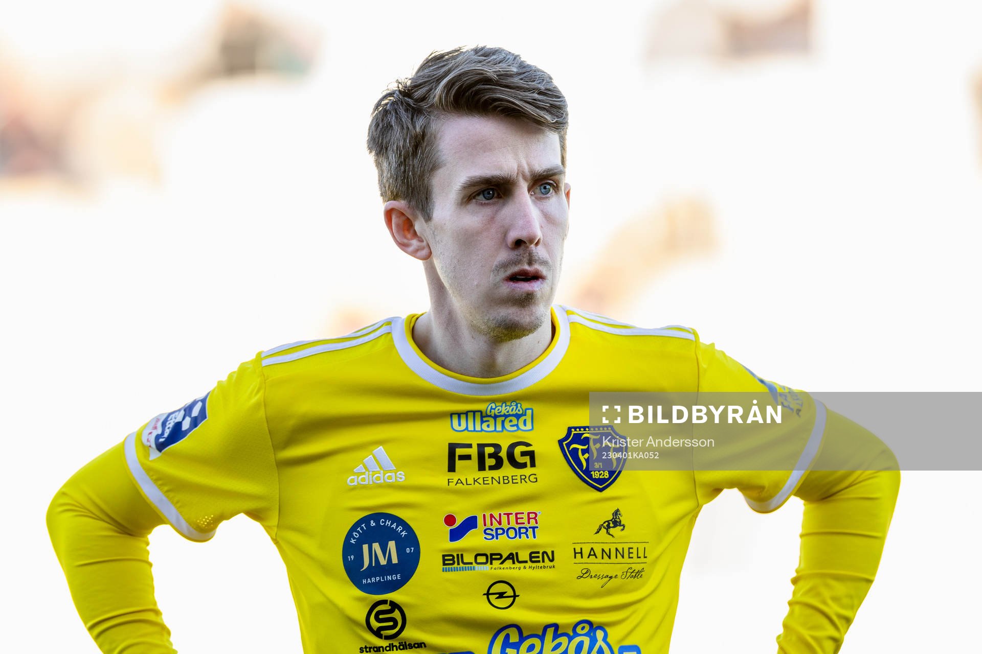 Falkenbergs Adam Eriksson före fotbollsmatchen i Ettan