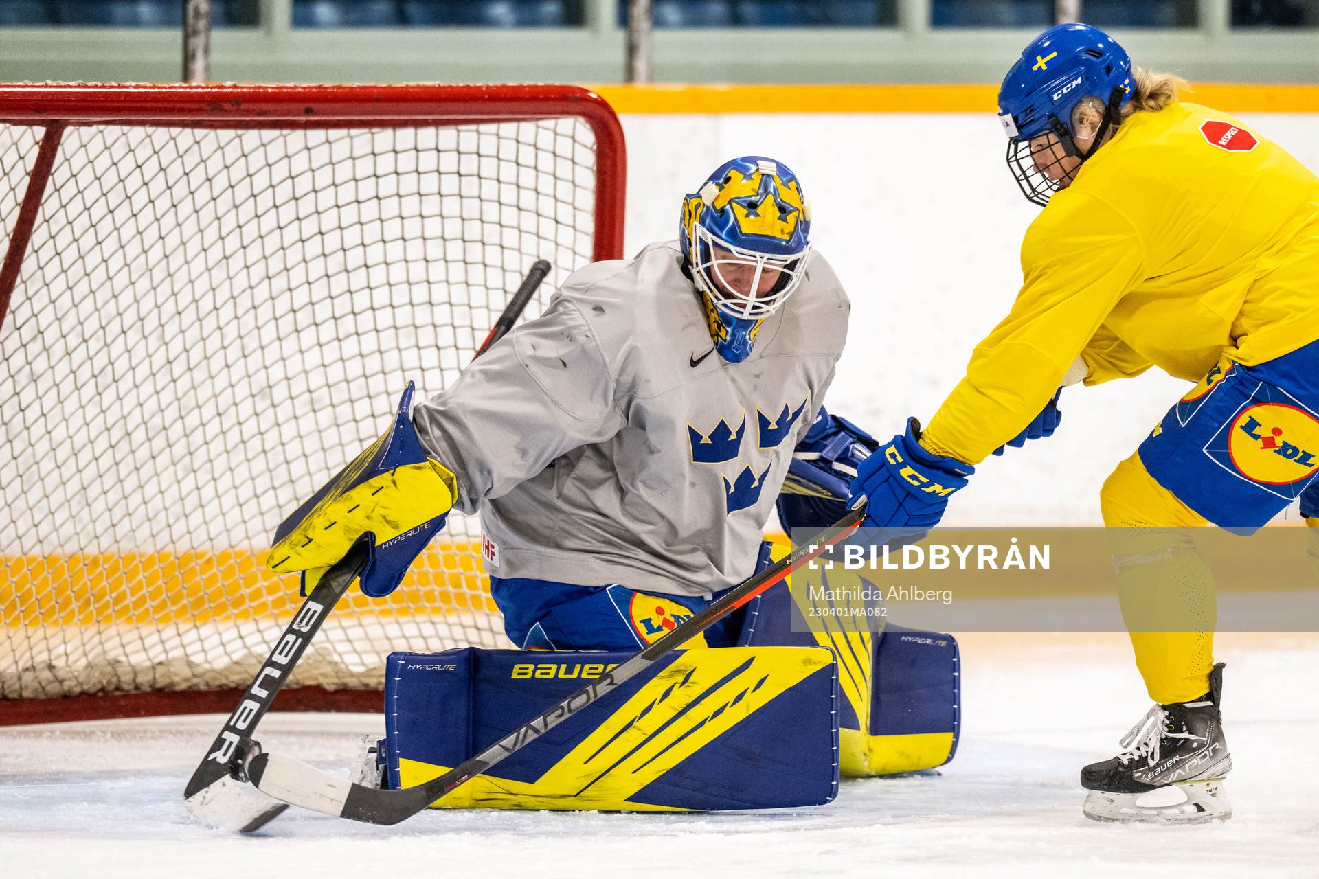 Goaltender Sara Grahn  of Sweden at a practice session