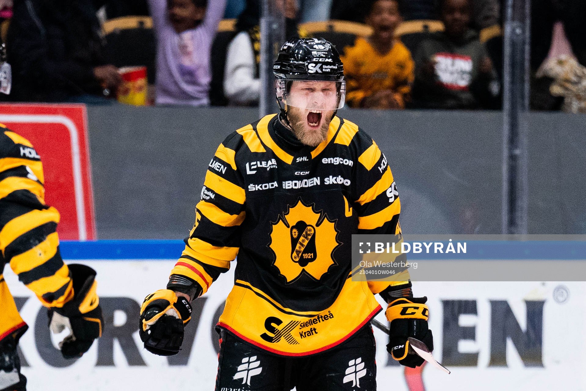 Skellefteås Oscar Möller jublar med Jonathan Pudas och