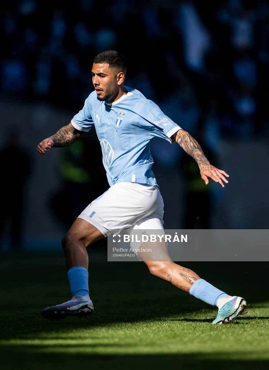 Malmö FFs Sergio Pena under fotbollsmatchen i Allsvenskan mellan Malmö FF och Kalmar den 1 april 2023 i Malmö. 