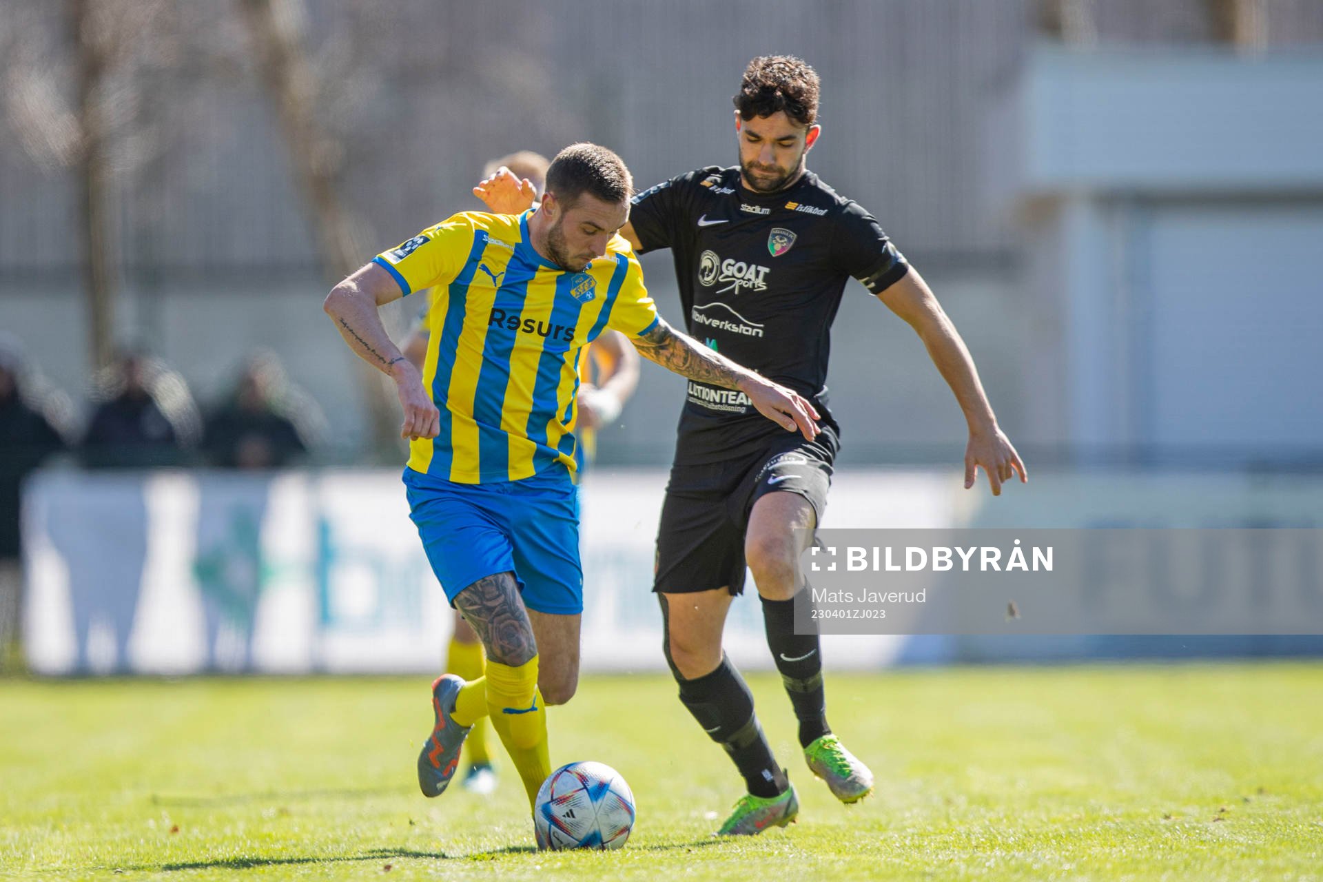 Eskilsminne IFs Casper Seger under fotbollsmatchen i Division 1 Södra mellan Eskilsminne IF och Ariana FC den 1 april 2023 i Helsingborg.