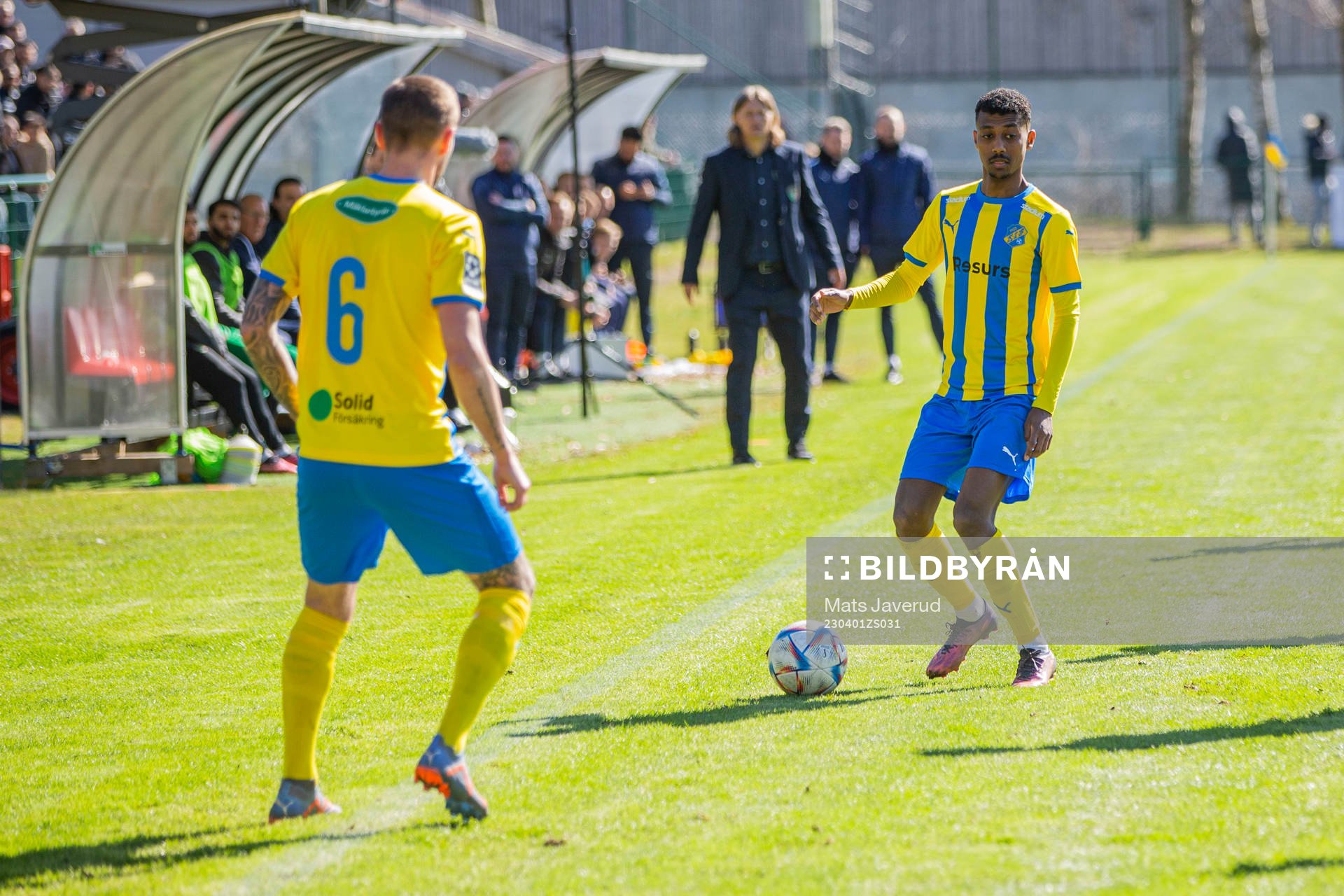 Eskilsminne IFs Josef Getachew under fotbollsmatchen i Division 1 Södra mellan Eskilsminne IF och Ariana FC den 1 april 2023 i Helsingborg.