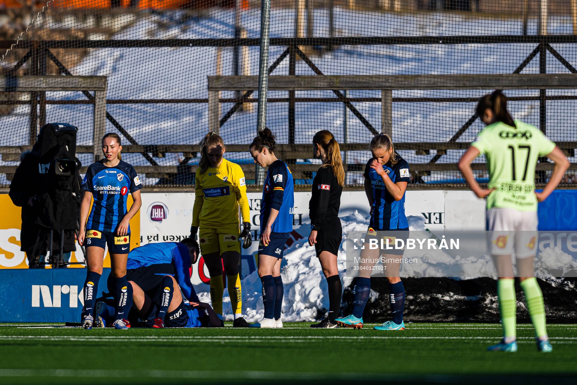 Emilie Bølviken of Stabæk in pain during the Toppserien football match between Stabæk and LSK Kvinner on April 1, 2023 in Bærum.