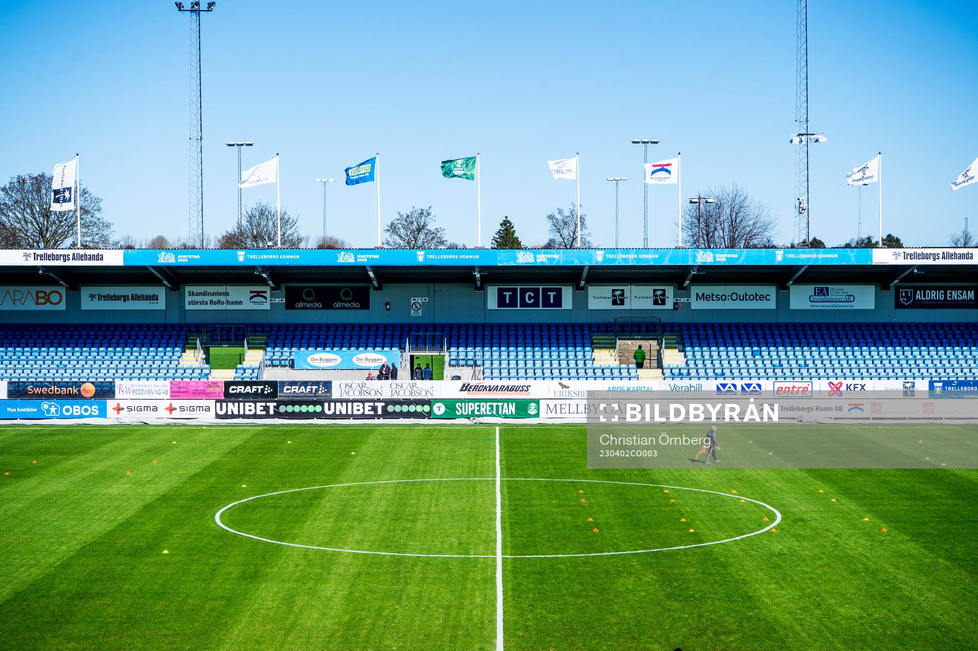 Vångavallen innan fotbollsmatchen i Superettan mellan Trelleborg och Gefle den 2 april 2023 i Trelleborg. 