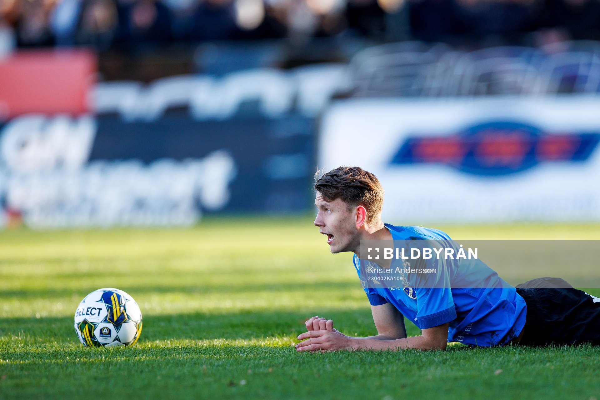 Halmstads Kazper Karlsson under fotbollsmatchen i Allsvenskan mellan Halmstad och AIK den 2 april 2023 i Halmstad. 