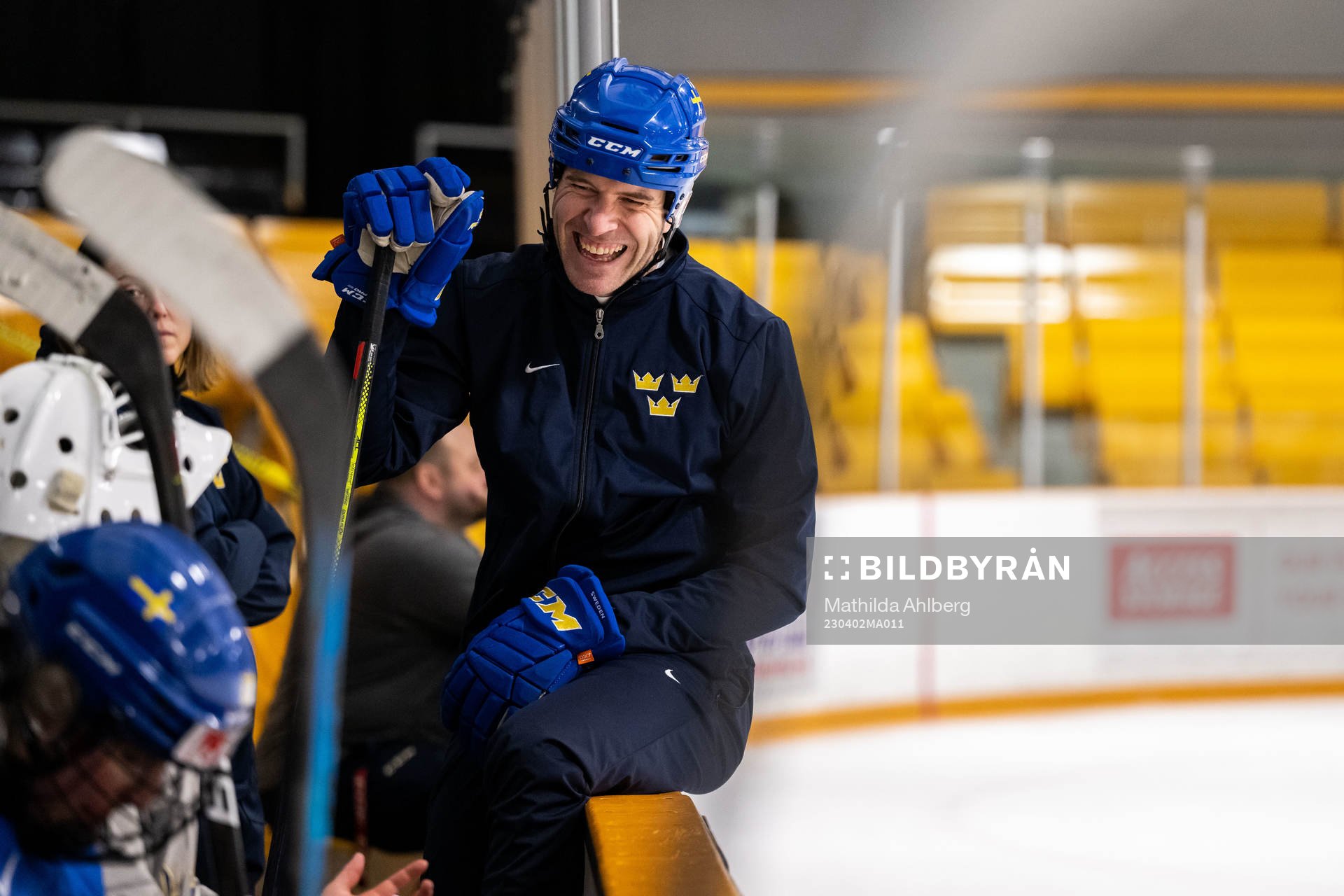Goaltender coach Ola Kahem  of Sweden at a practice session