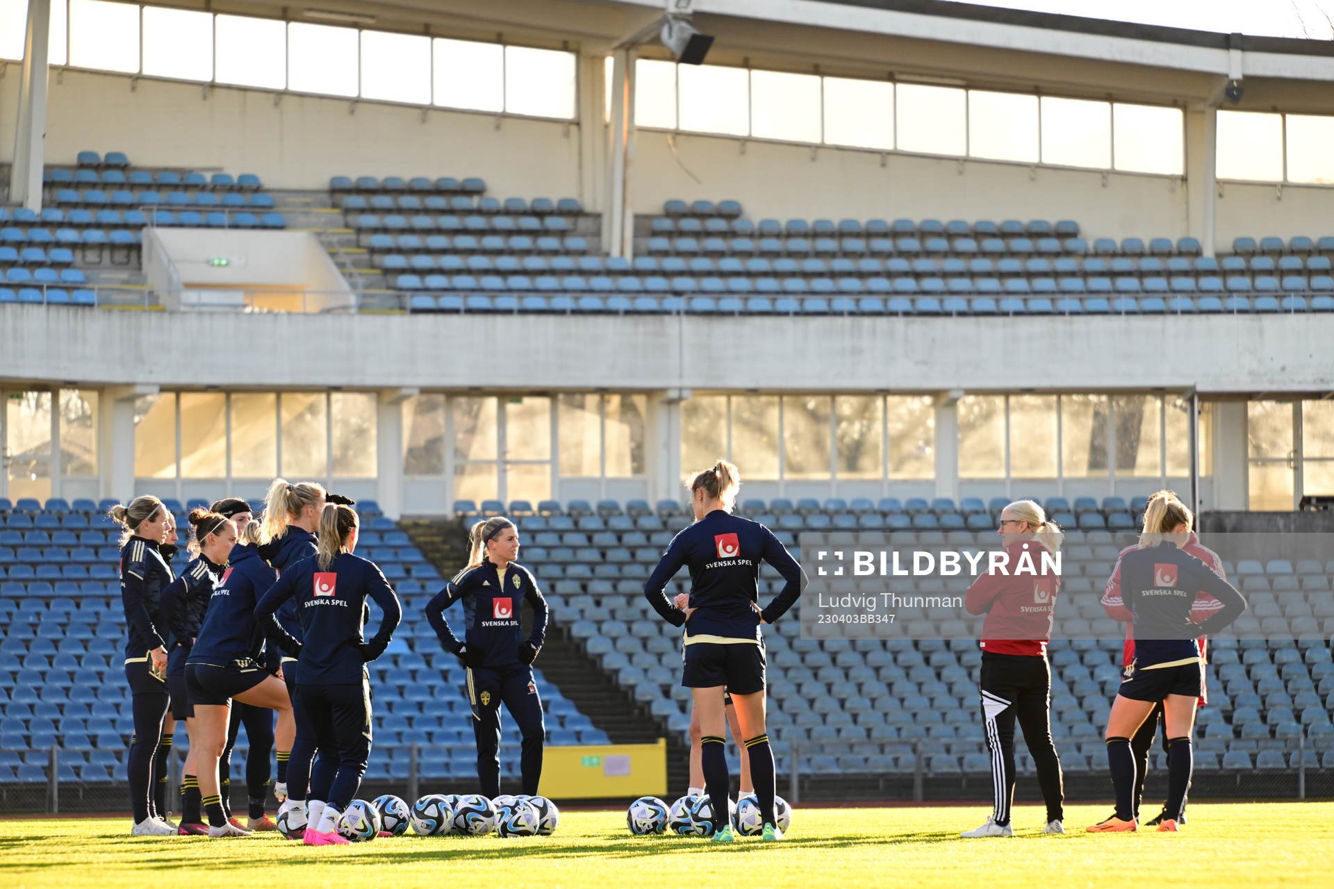 Players of the Swedish women's national football team gather at a training session on April 3, 2023 in Malmö. 