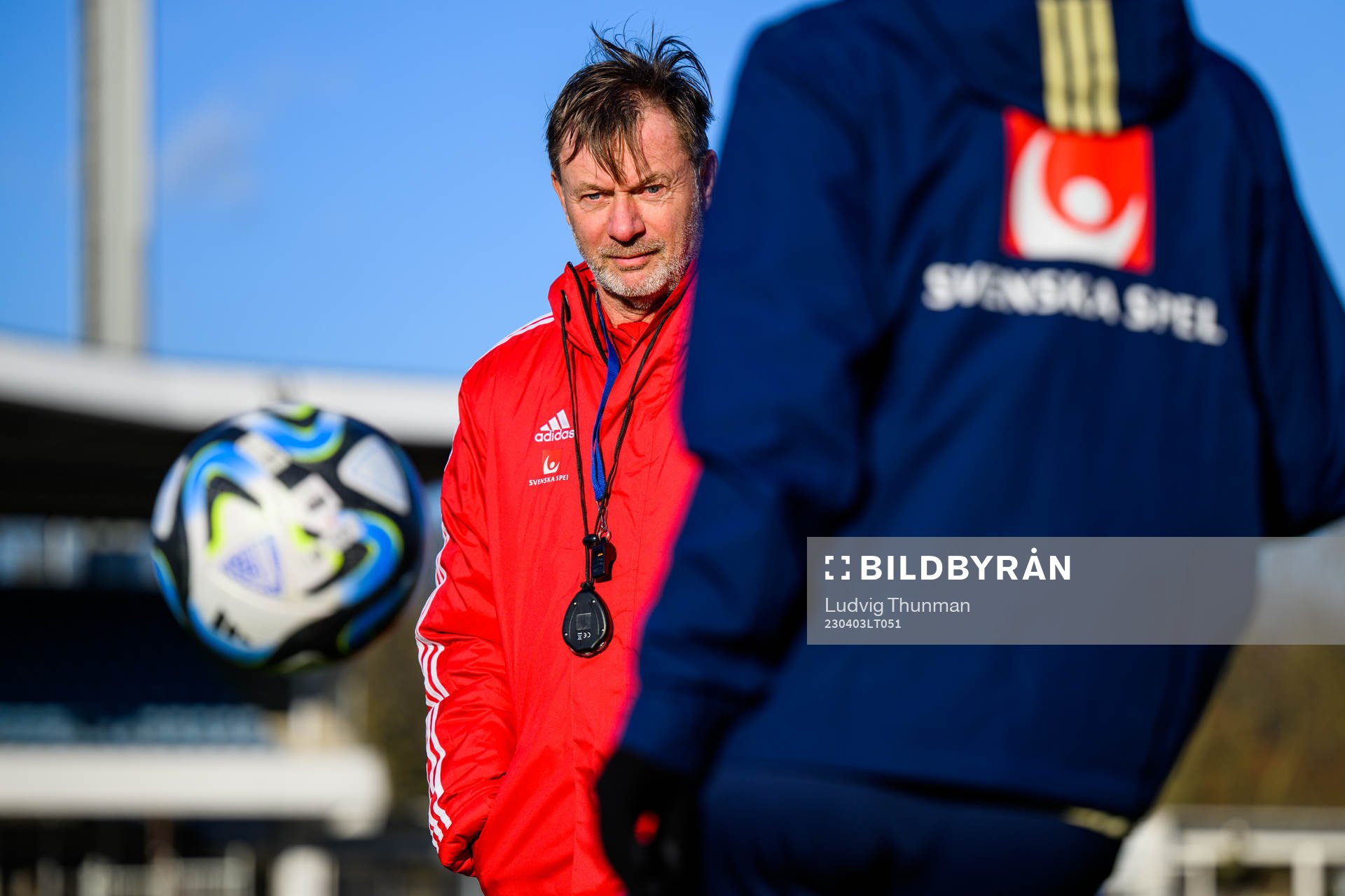 Head coach Peter Gerhardsson of the Swedish women's national football team at a training session on April 3, 2023 in Malmö. 