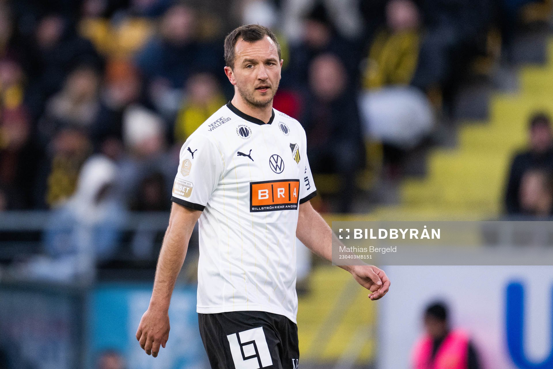Häckens Even Hovland under fotbollsmatchen i Allsvenskan mellan Elfsborg och Häcken den 3 april 2023 i Borås. 