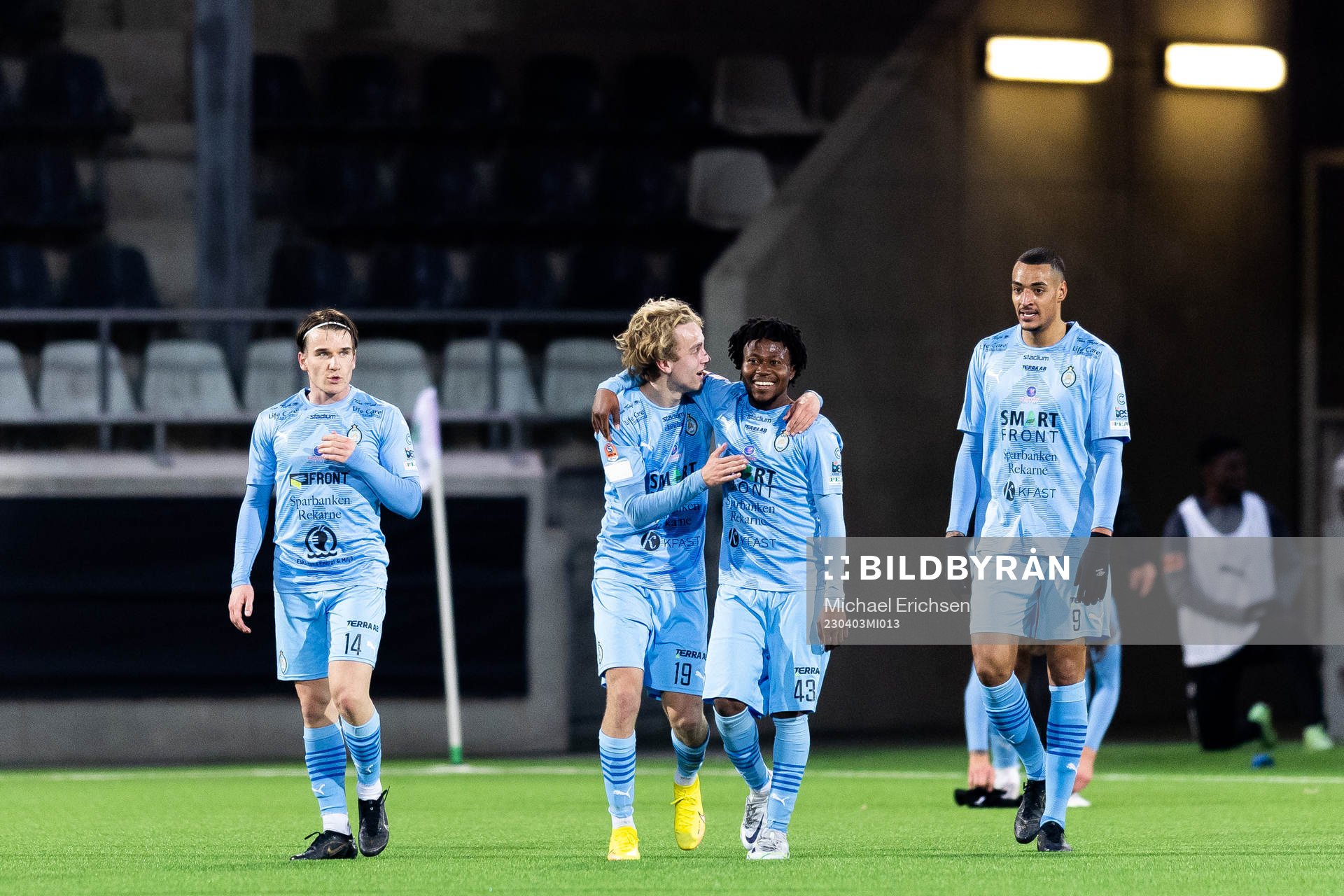 AFC Eskilstunas Leo Lif jublar efter 1-2 under fotbollsmatchen i Superettan mellan Örgryte och AFC Eskilstuna den 3 april 2023 i Göteborg.