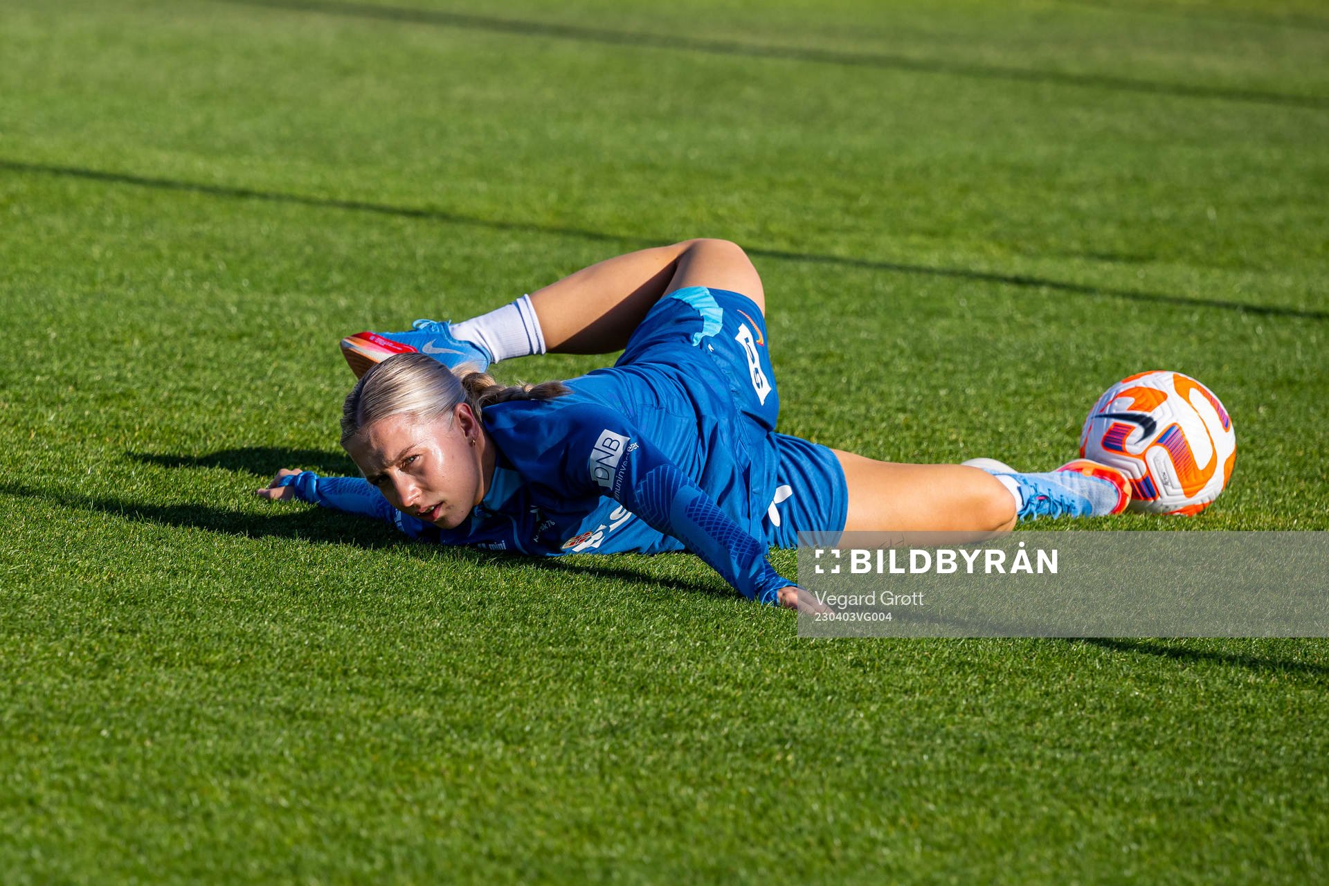 Thea Bjelde of the Norwegian women's national football team during a training session on April 3, 2023 in Ibiza. 