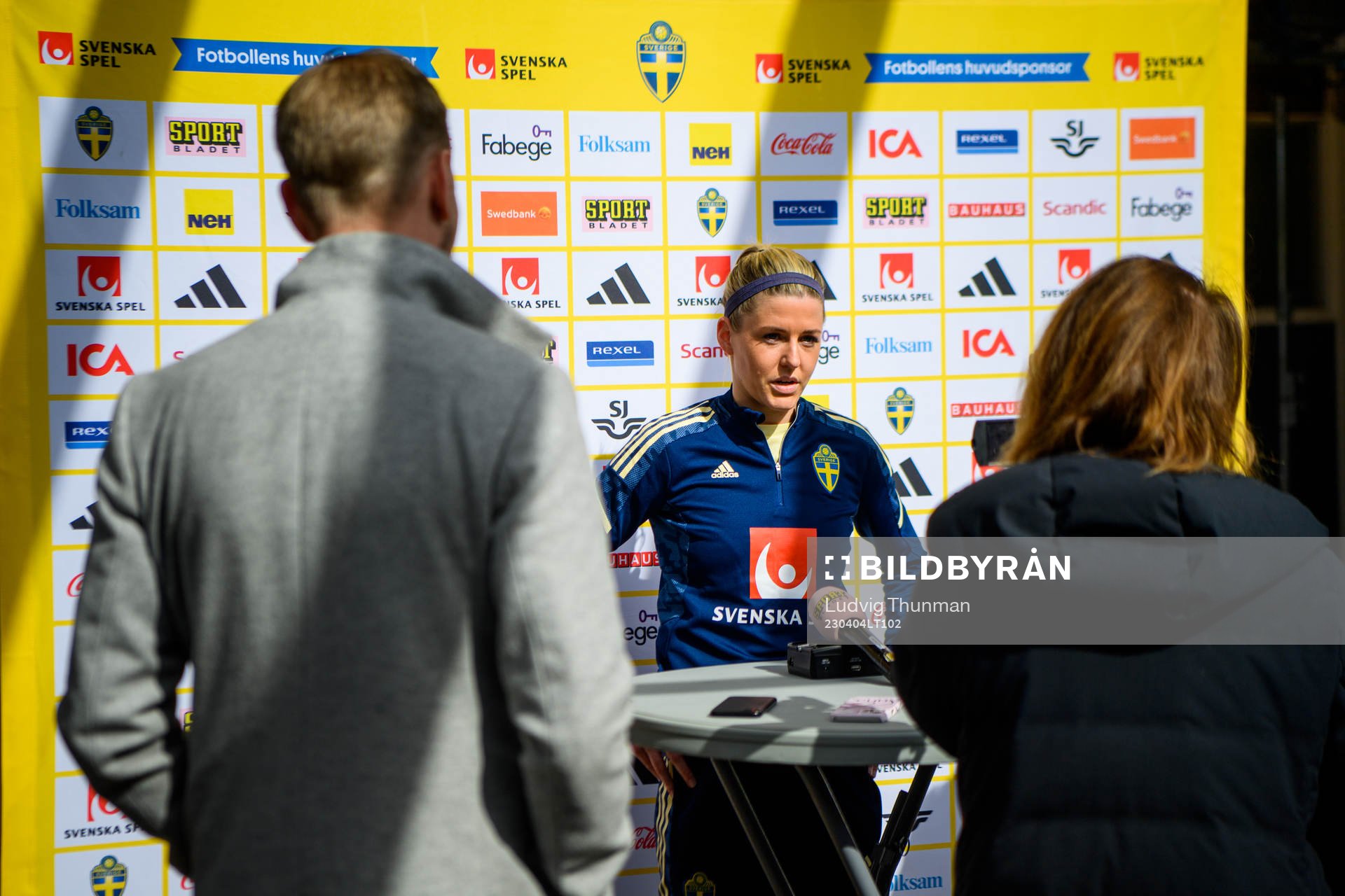Olivia Schough is interviewed by the media
