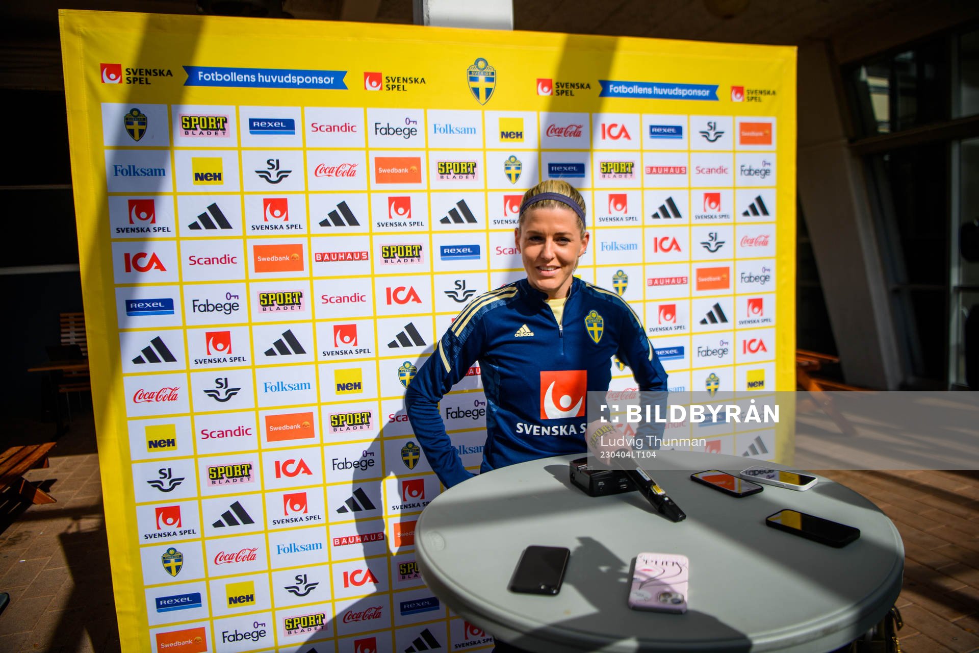 Olivia Schough is interviewed by the media after a training session with women’s national football team Sweden on April 4, 2023 in Malmö. 