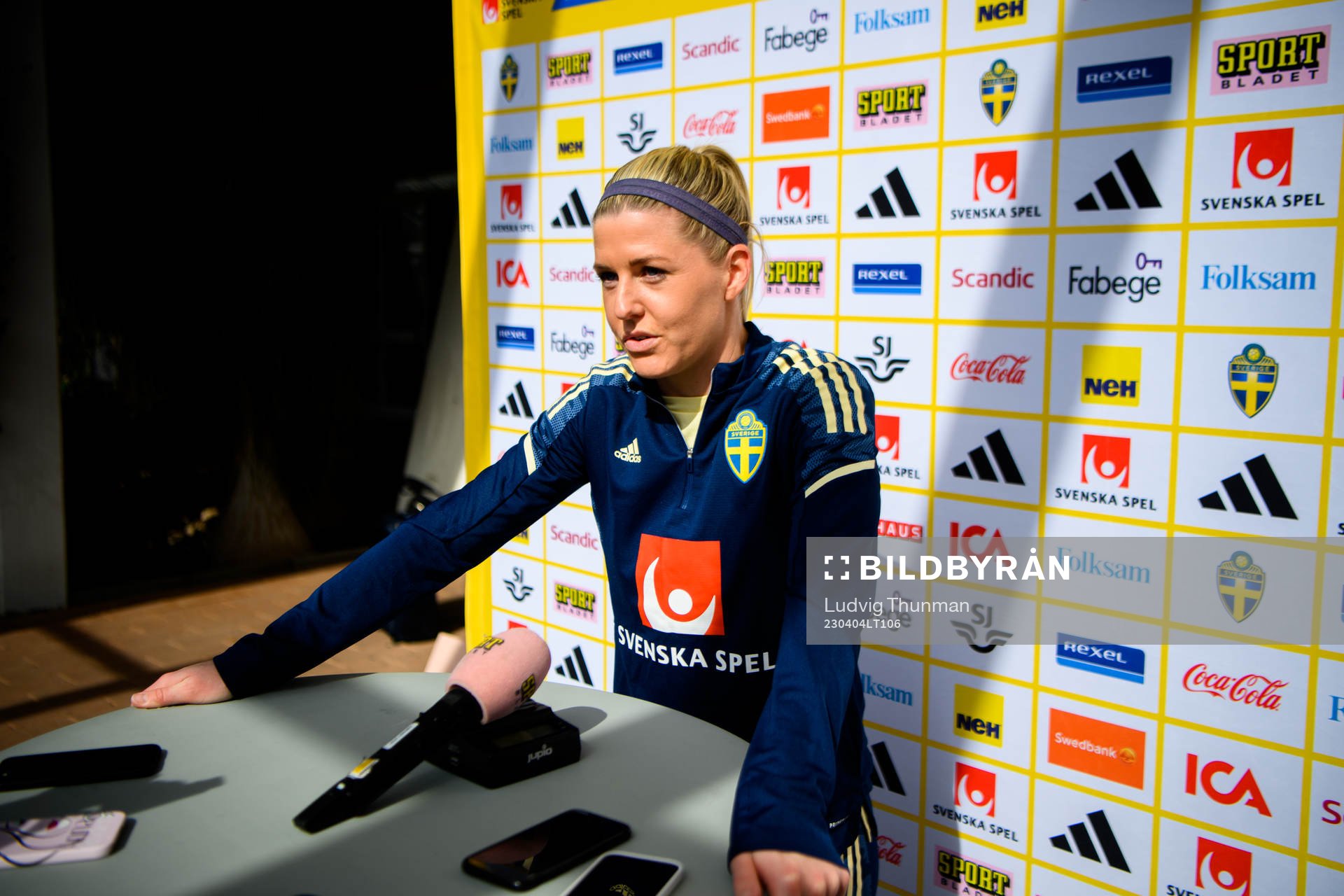 Olivia Schough is interviewed by the media