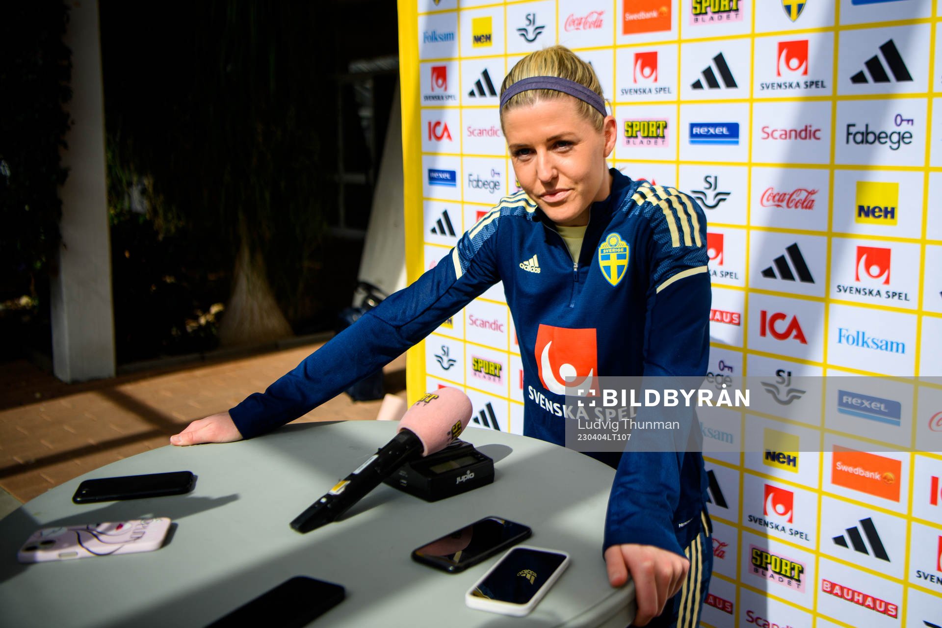 Olivia Schough is interviewed by the media