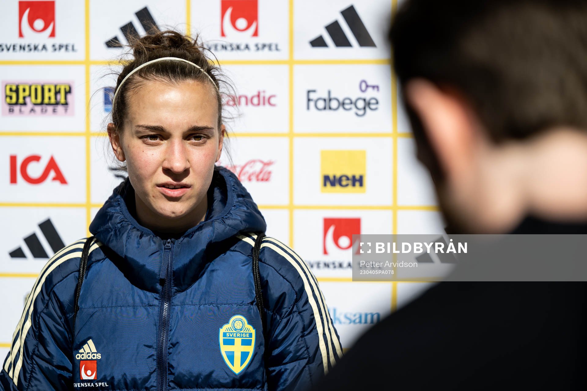 Julia Zigiotti Olme in the mixed zone after a training session with women’s national football team Sweden  on April 5, 2023 in Malmö. 