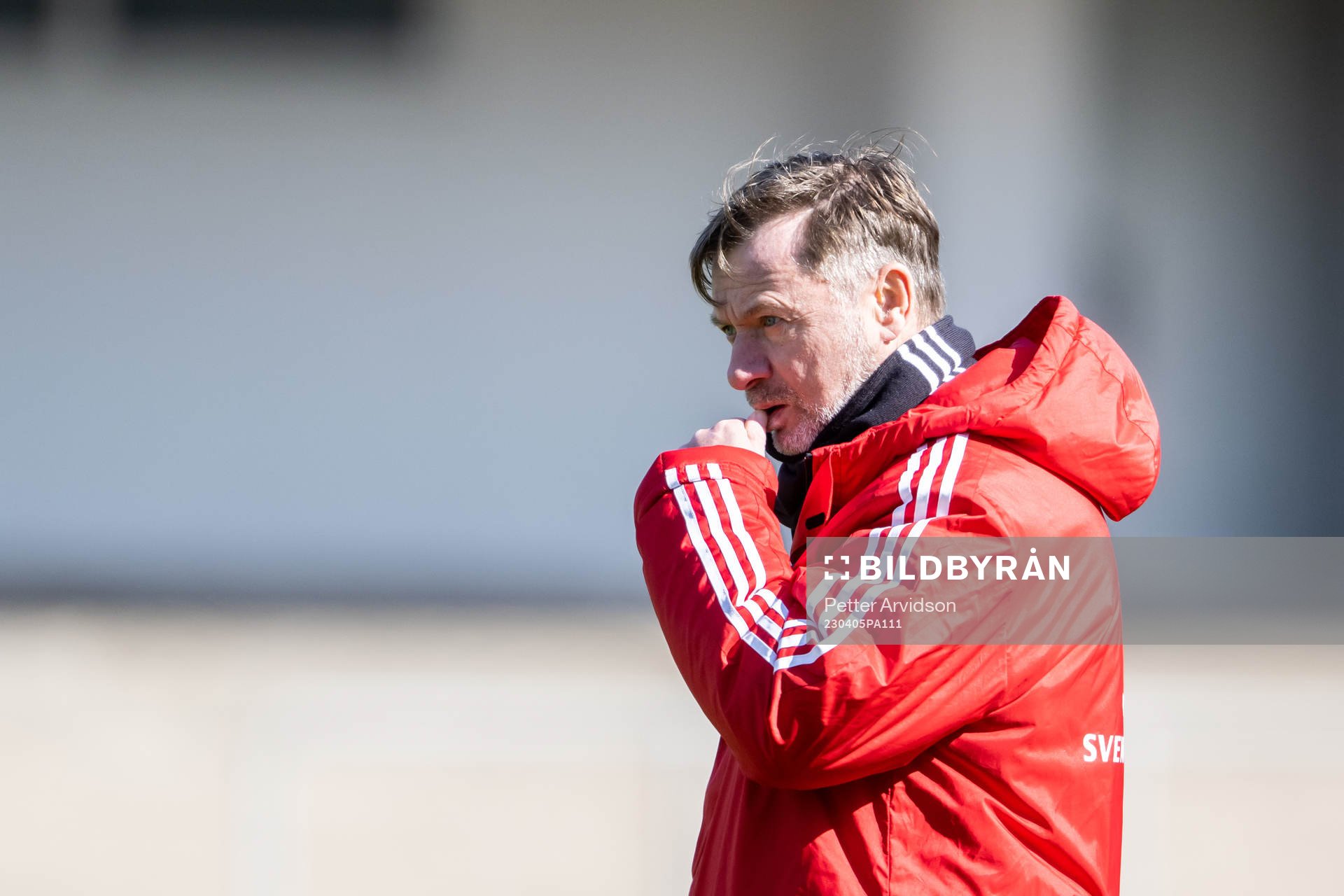 Head coach Peter Gerhardsson during a training session with women’s national football team Sweden  on April 5, 2023 in Malmö. 