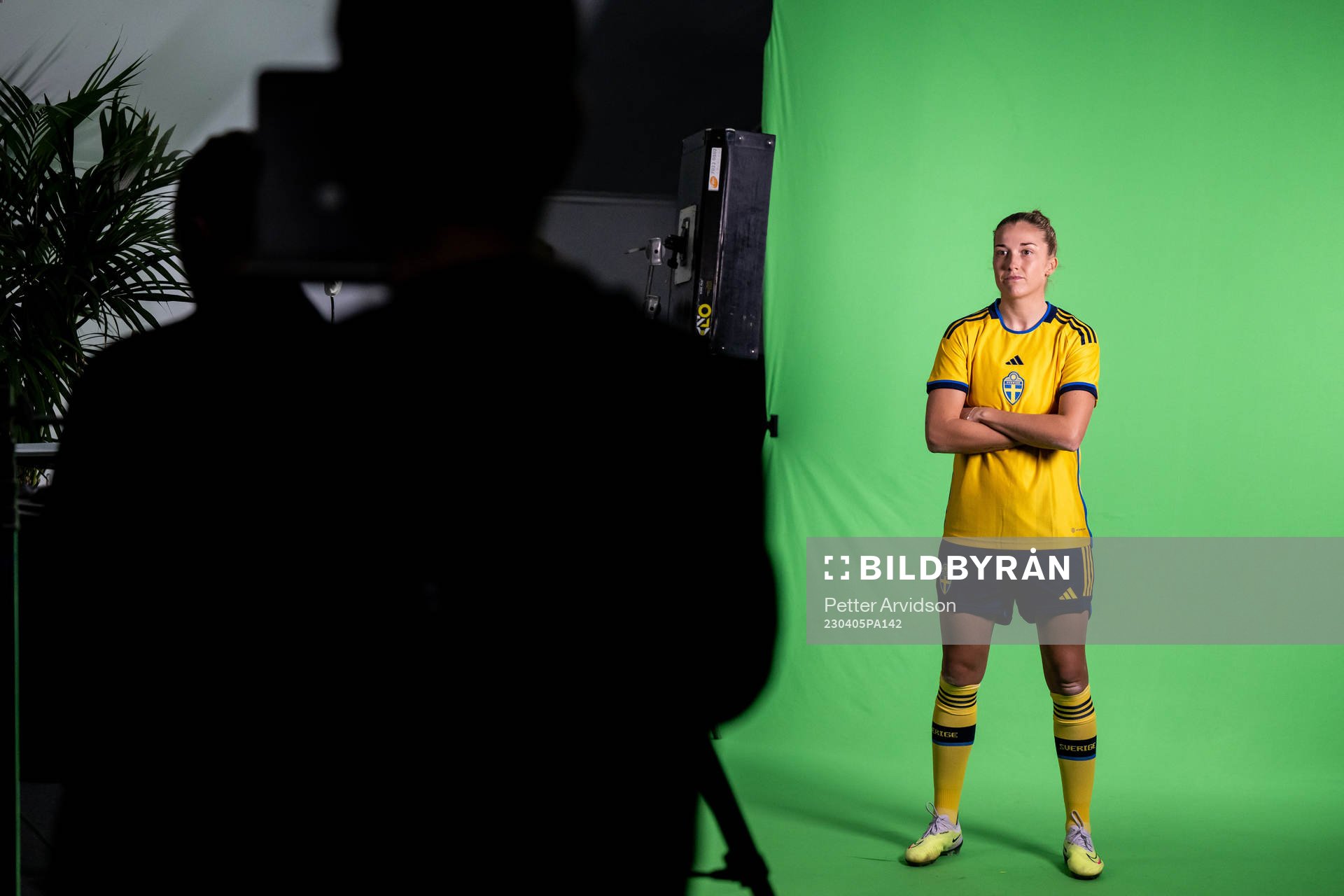 Filippa Angeldahl at a green screen filming with the