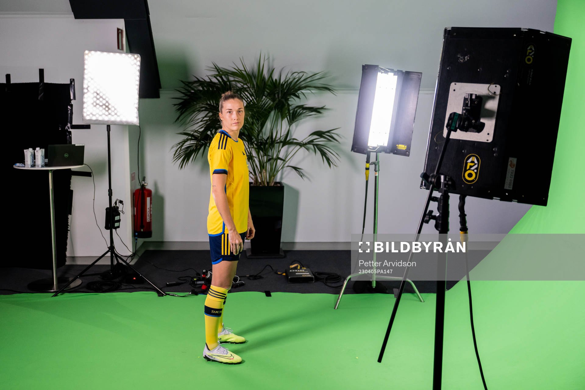 Filippa Angeldahl at a green screen filming with the