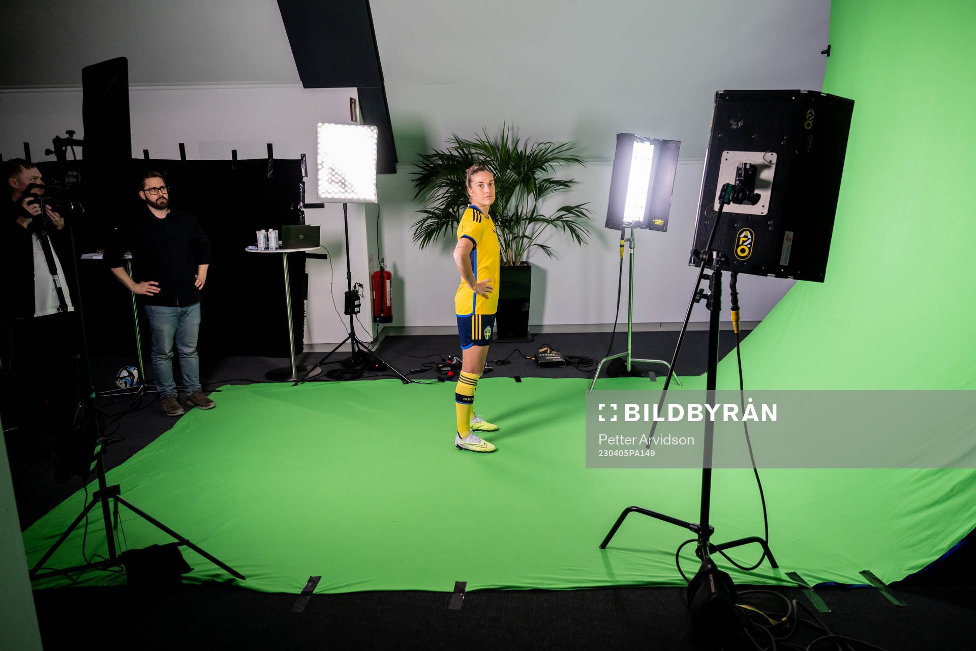 Filippa Angeldahl at a green screen filming with the
