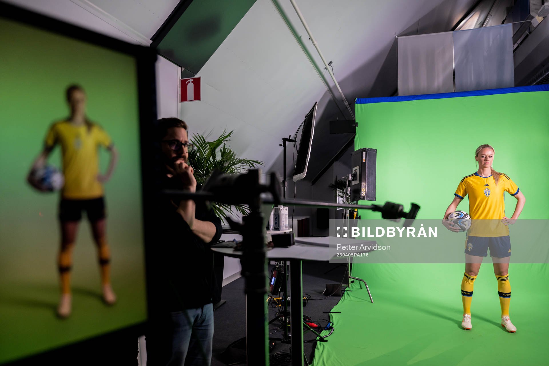 Amanda Ilestedt at a green screen filming with the women's