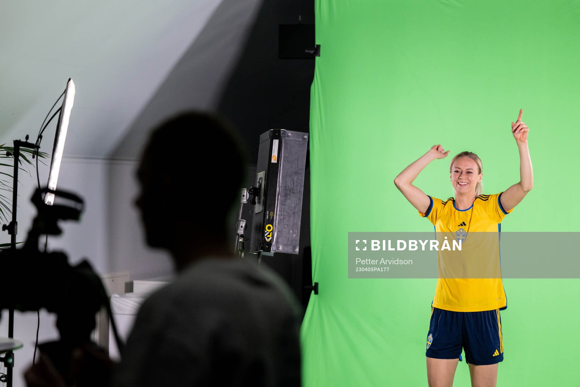 Amanda Ilestedt at a green screen filming with the women's