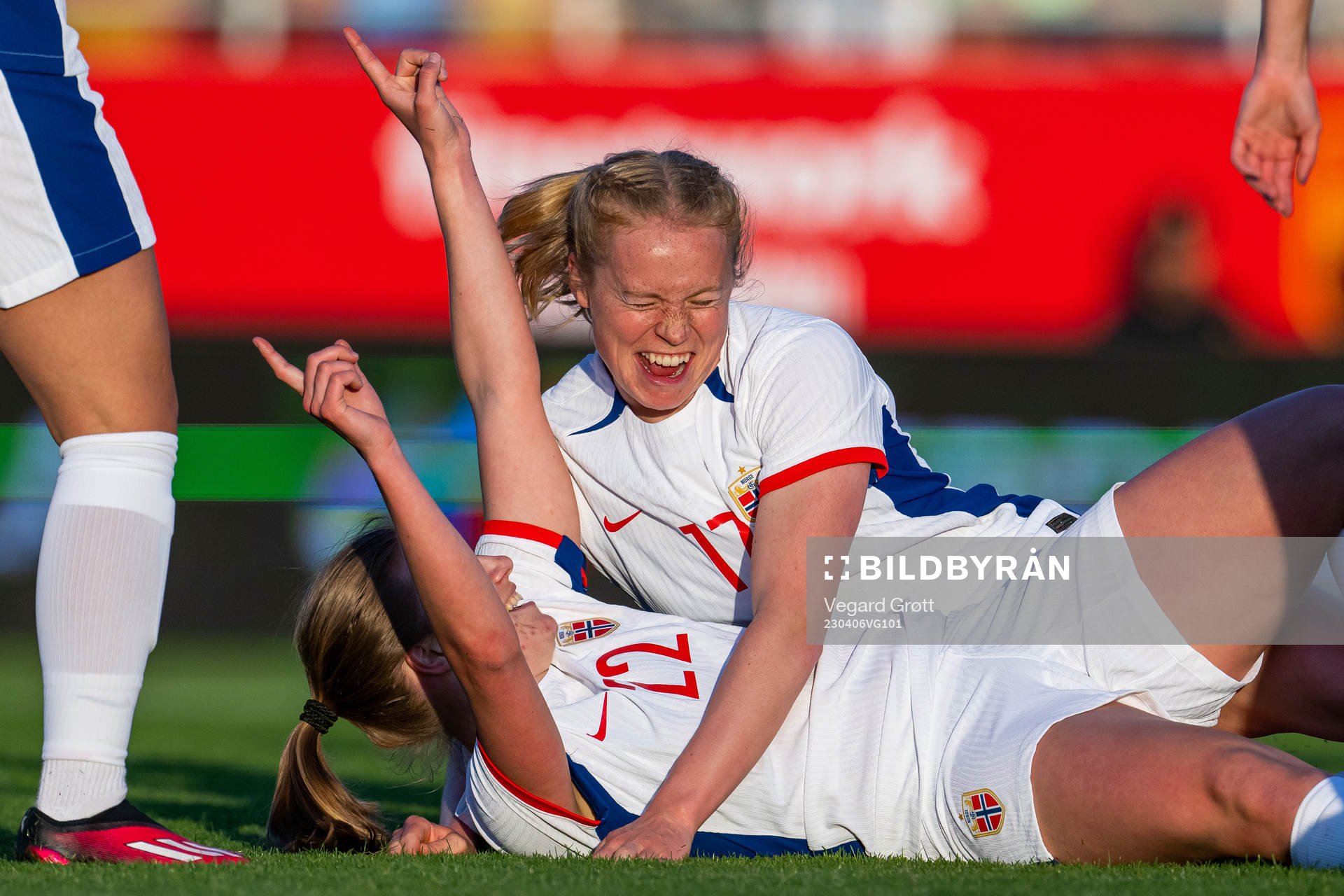 Cesilie Andreassen of Norway celebrates with teammate Julie