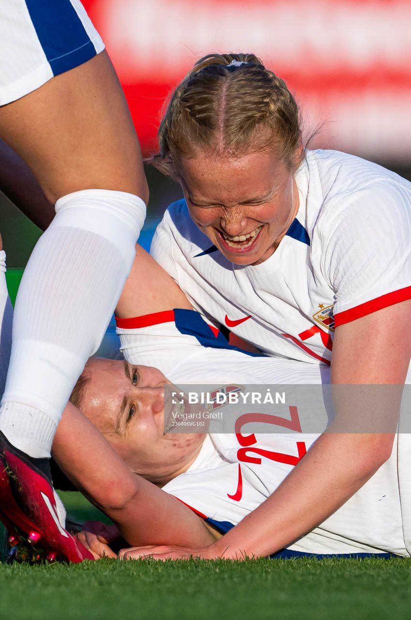 Cesilie Andreassen of Norway celebrates with teammate Julie