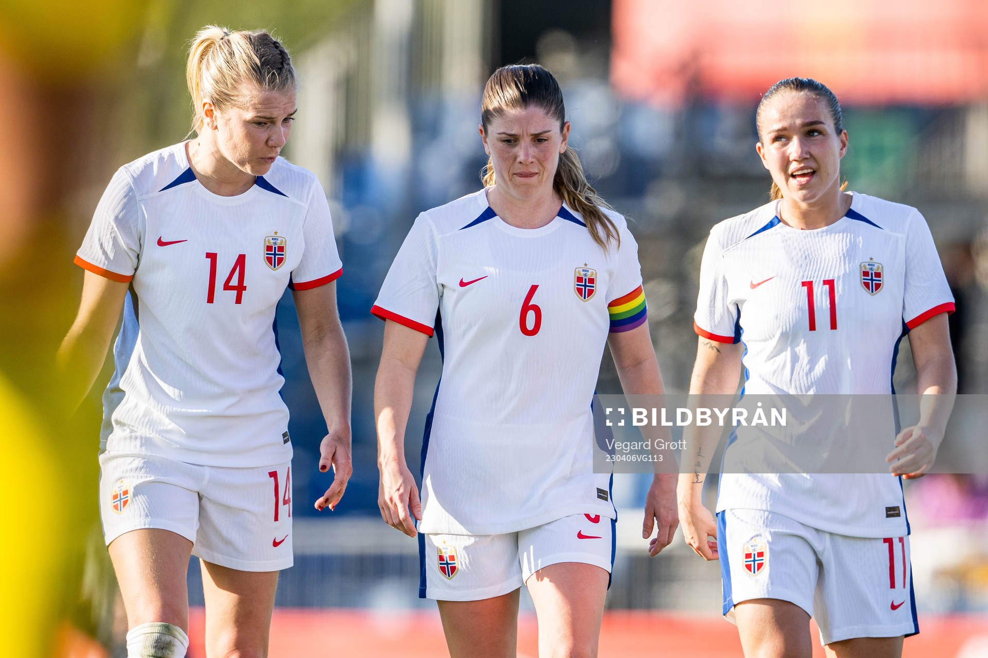 Ada Hegerberg, Maren Mjelde and Guro Reiten of Norway at