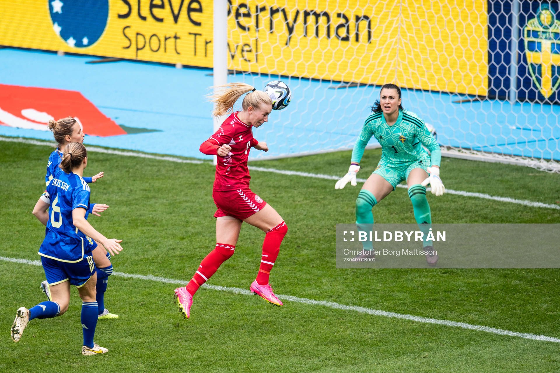 Amalie Vangsgaard of Denmark and goalkeeper Zecira Musovic