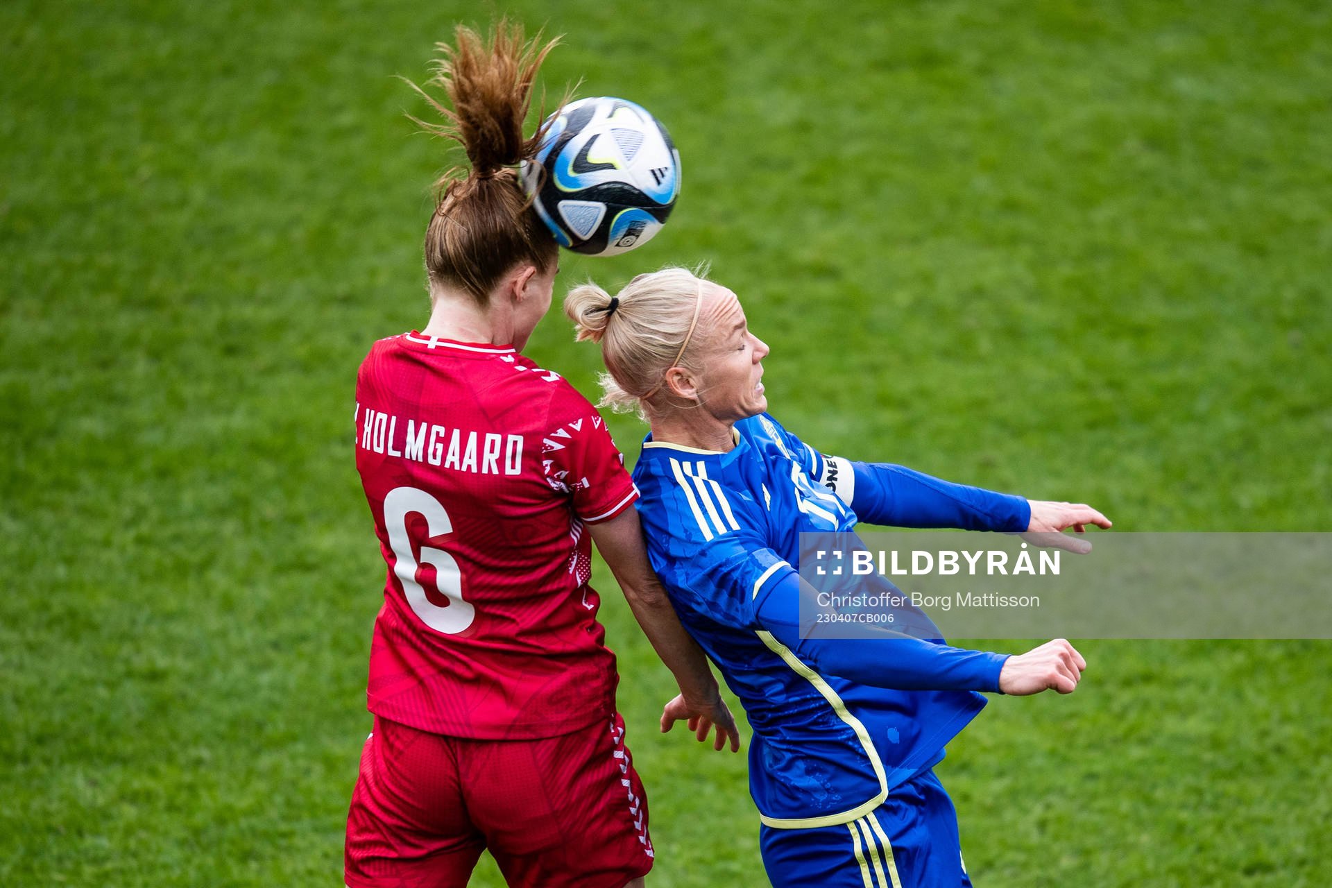 Karen Holmgaard of Denmark and Caroline Seger of Sweden