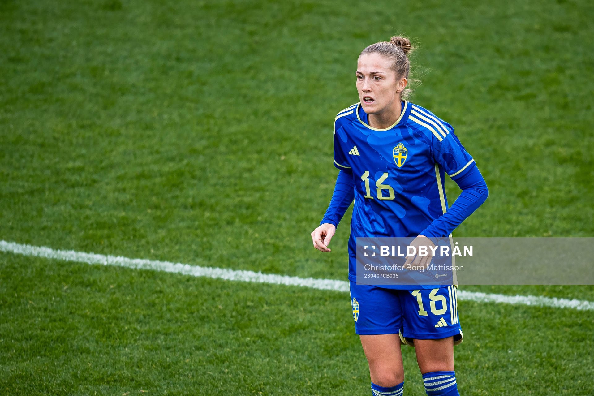 Filippa Angeldahl of Sweden during the women's international friendly football match between Sweden and Denmark on April 7, 2023 in Malmö.
