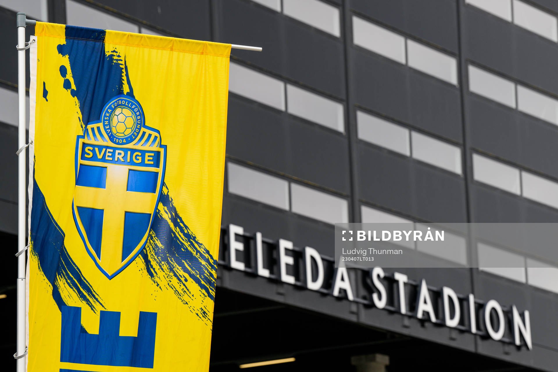 The logo of the Swedish Football Federation in front of the