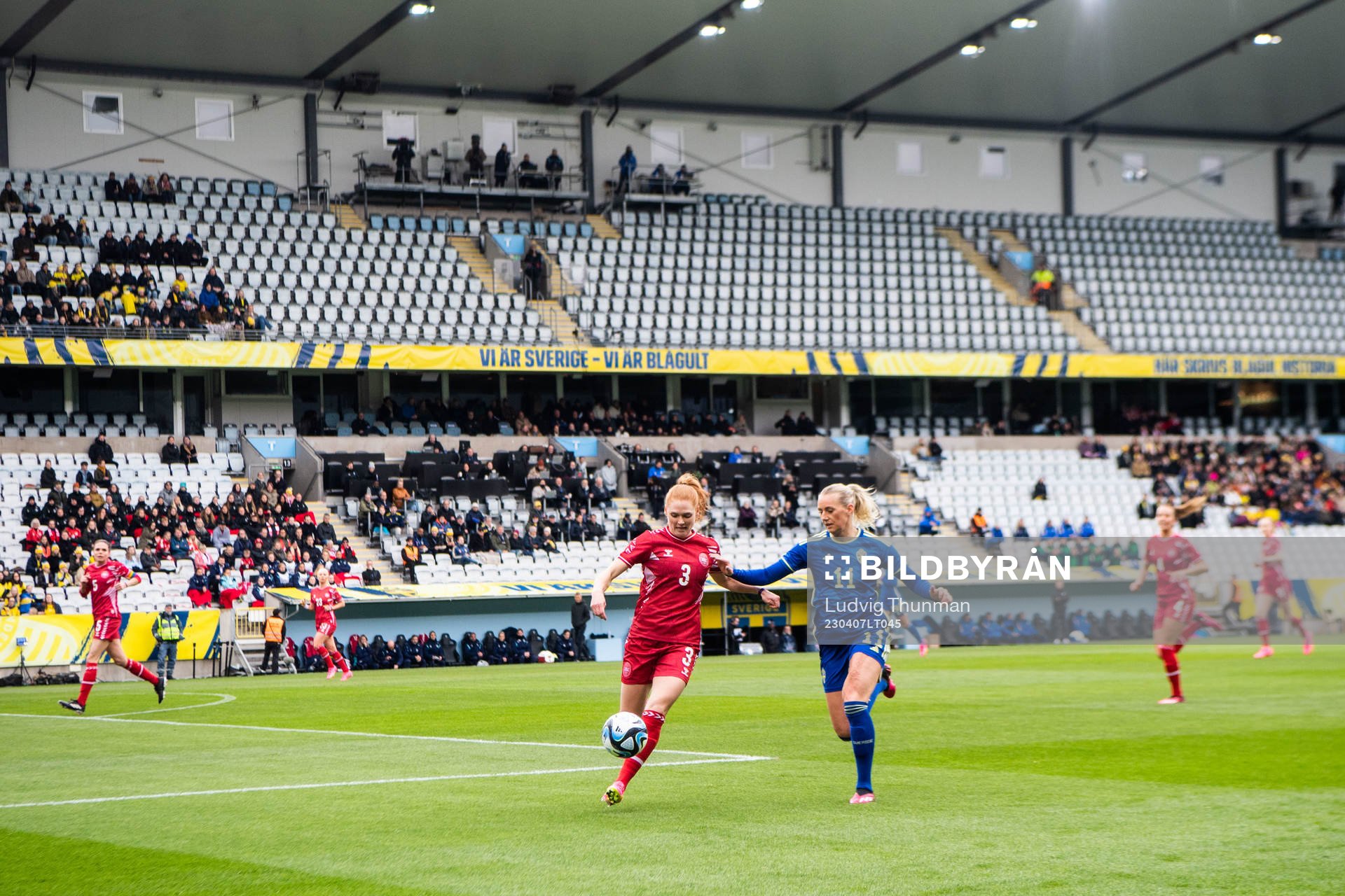 Stine Ballisager of Denmark and Stina Blackstenius of Sweden