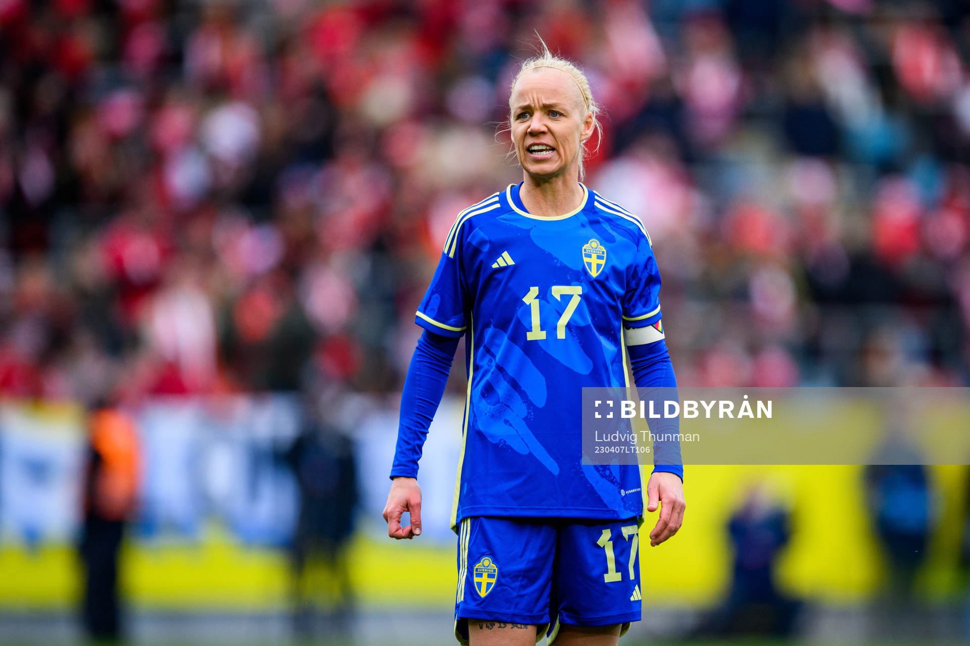 Caroline Seger of Sweden during the women's international friendly football match between Sweden and Denmark on April 7, 2023 in Malmö.