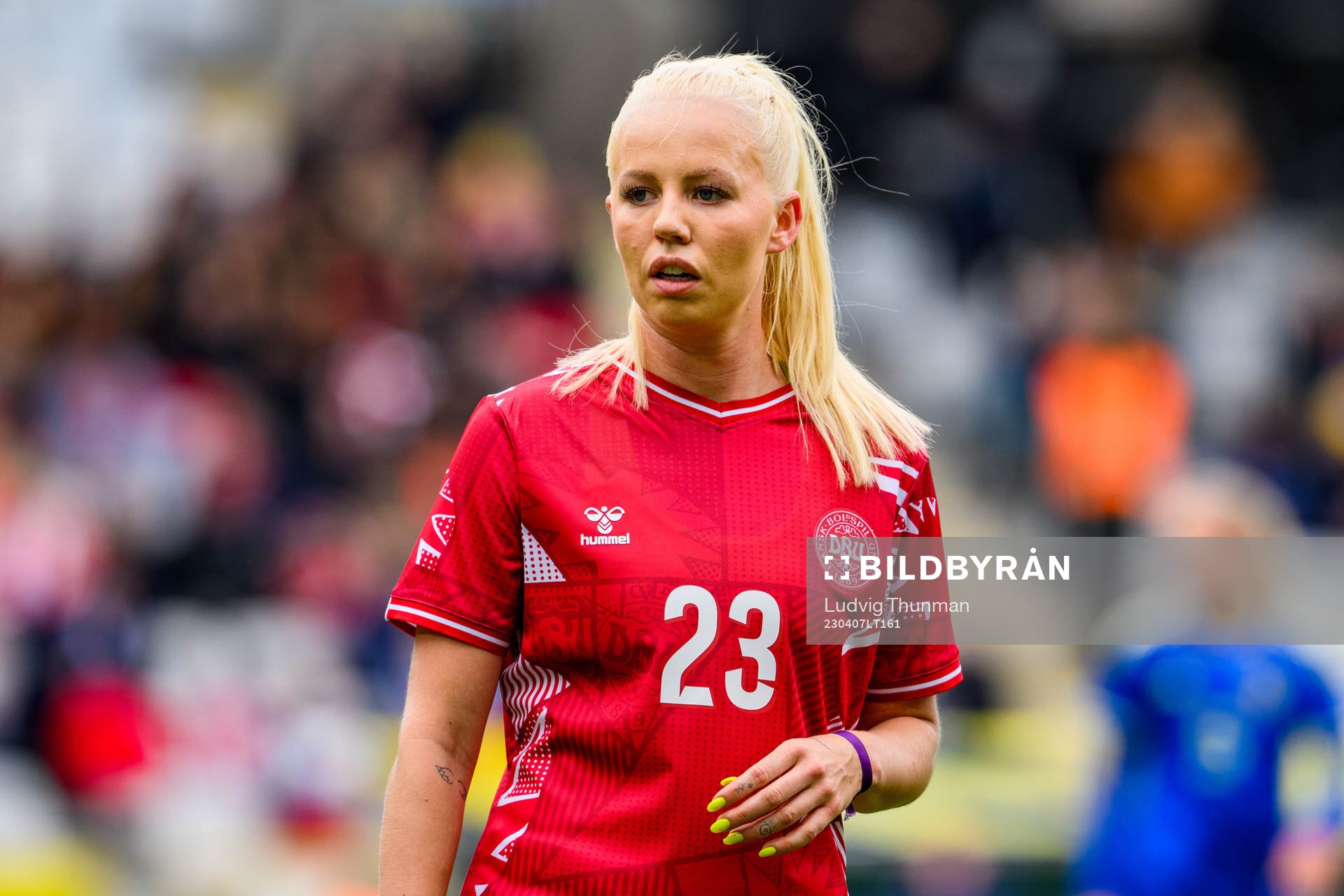 Sofie Svava of Denmark during the women's international friendly football match between Sweden and Denmark on April 7, 2023 in Malmö.