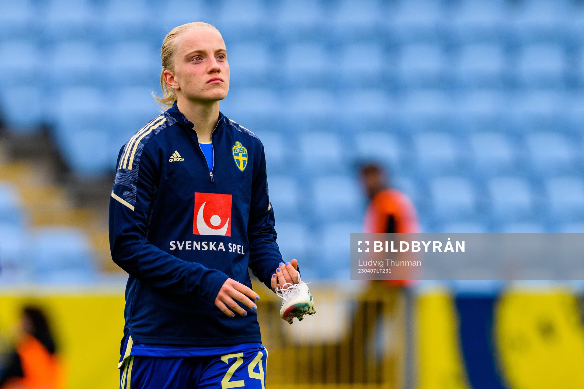 Anna Sandberg after the women's international friendly football match between Sweden and Denmark on April 7, 2023 in Malmö. 