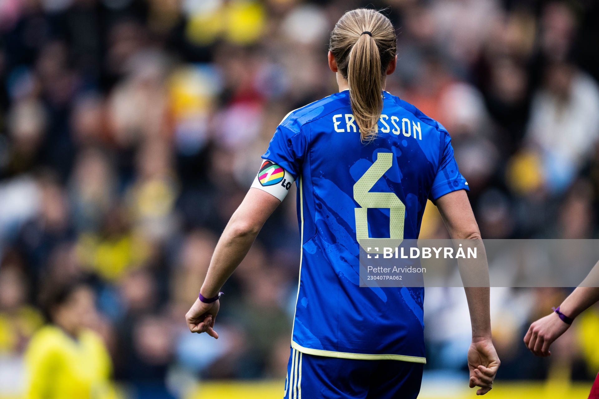 Magdalena Eriksson of Sweden with One Love armband