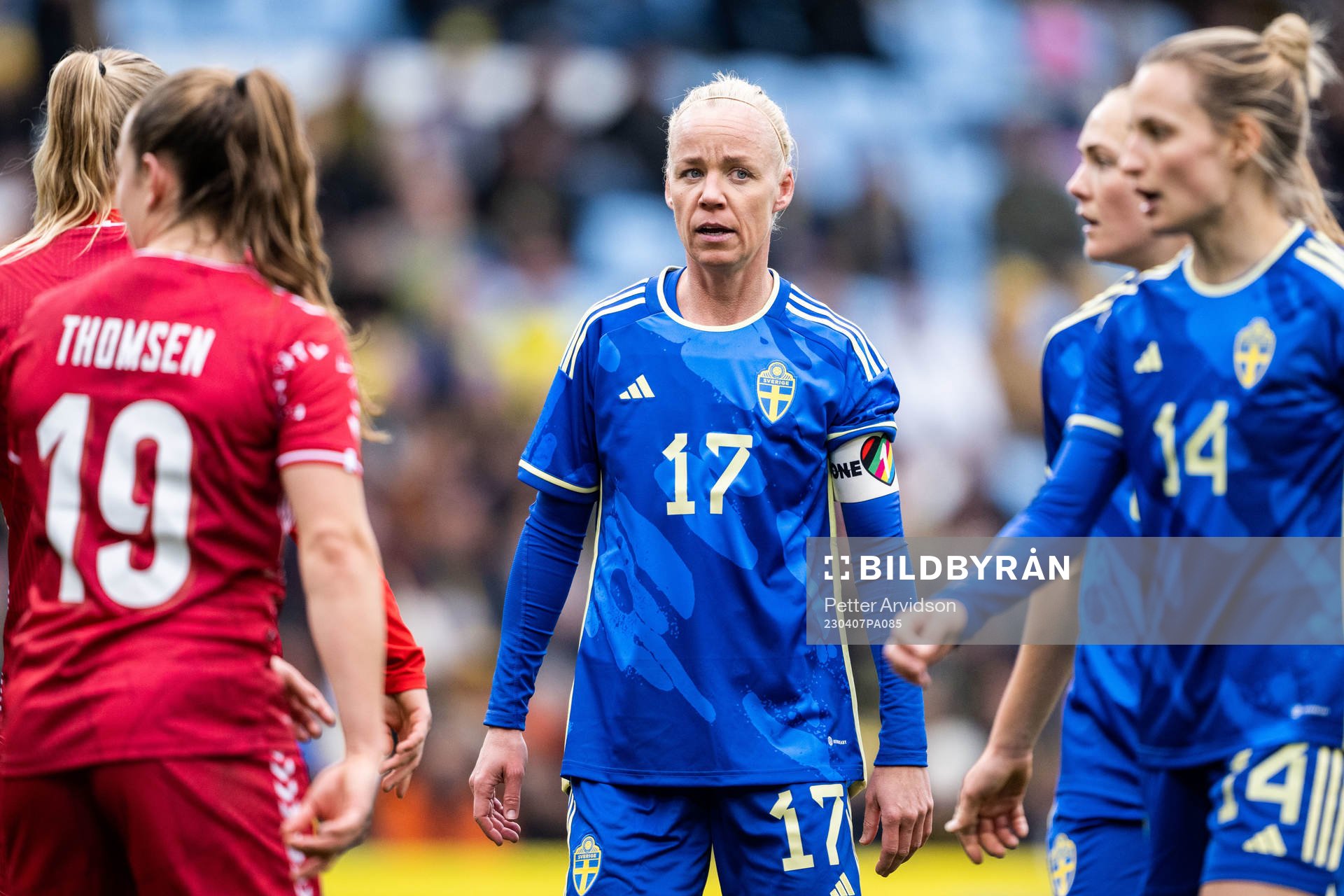 Caroline Seger of Sweden with One Love armband