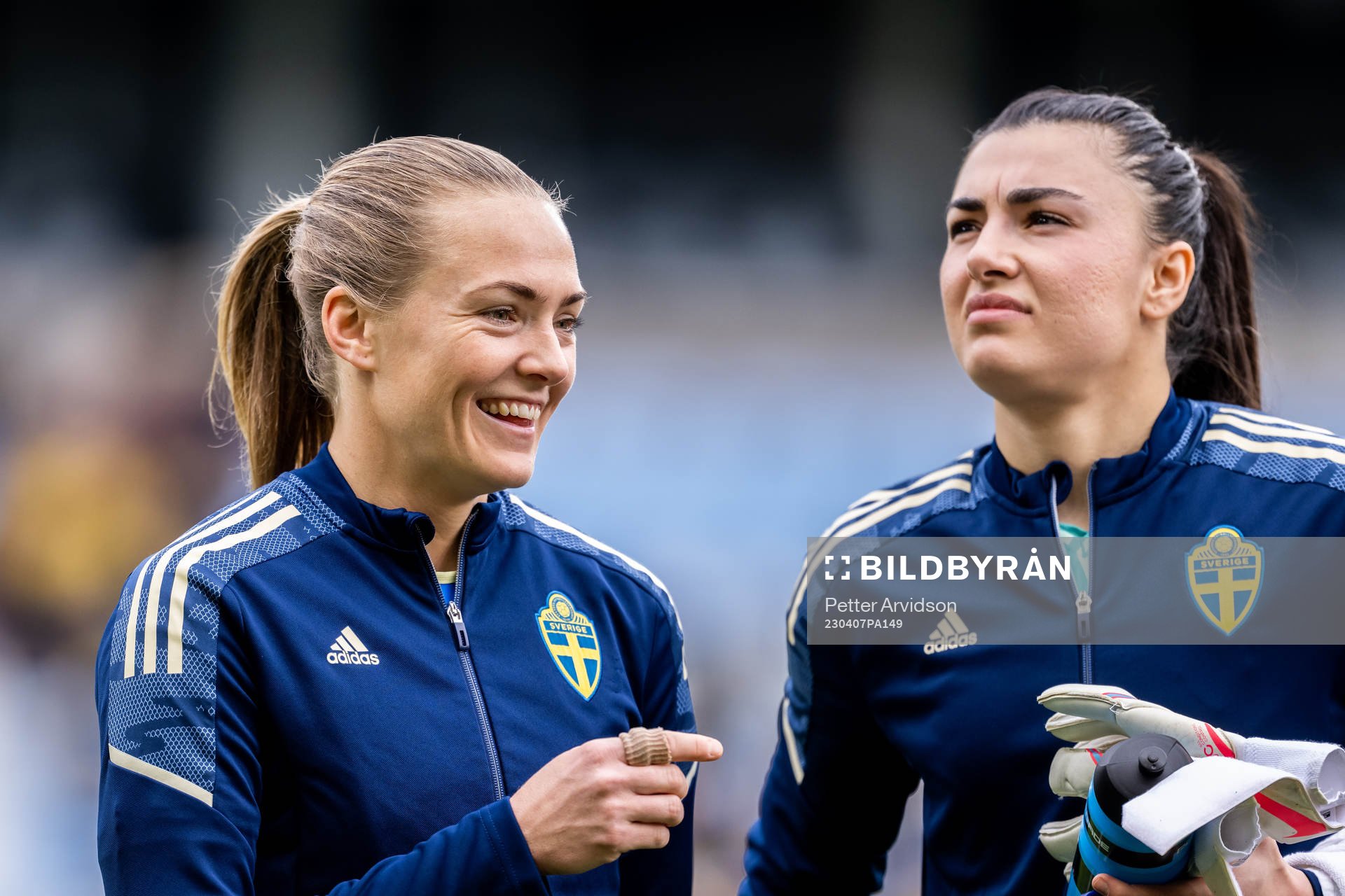 Magdalena Eriksson and goalkeeper Zecira Musovic of Sweden