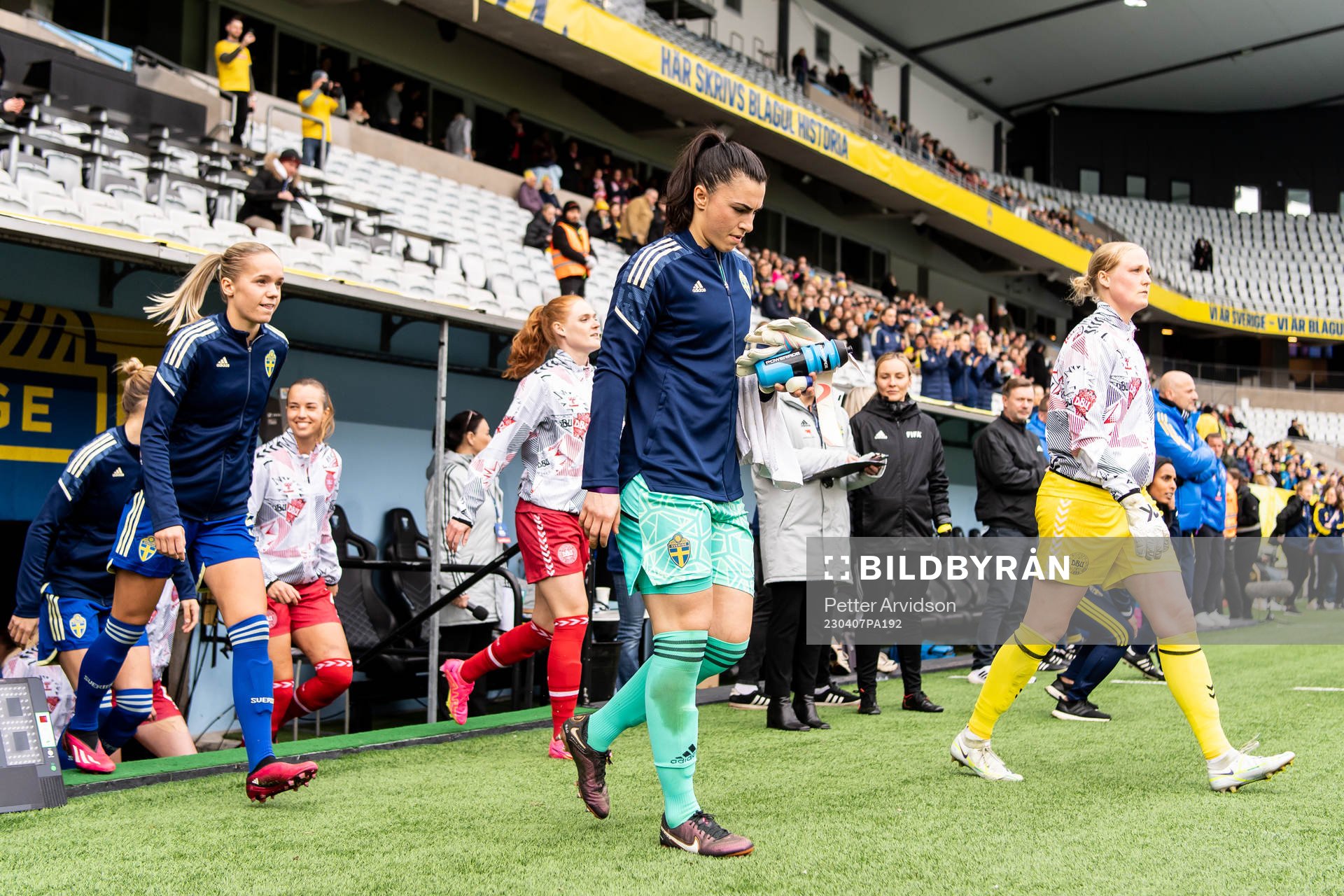 Hanna Lundkvist and goalkeeper Zecira Musovic of Sweden