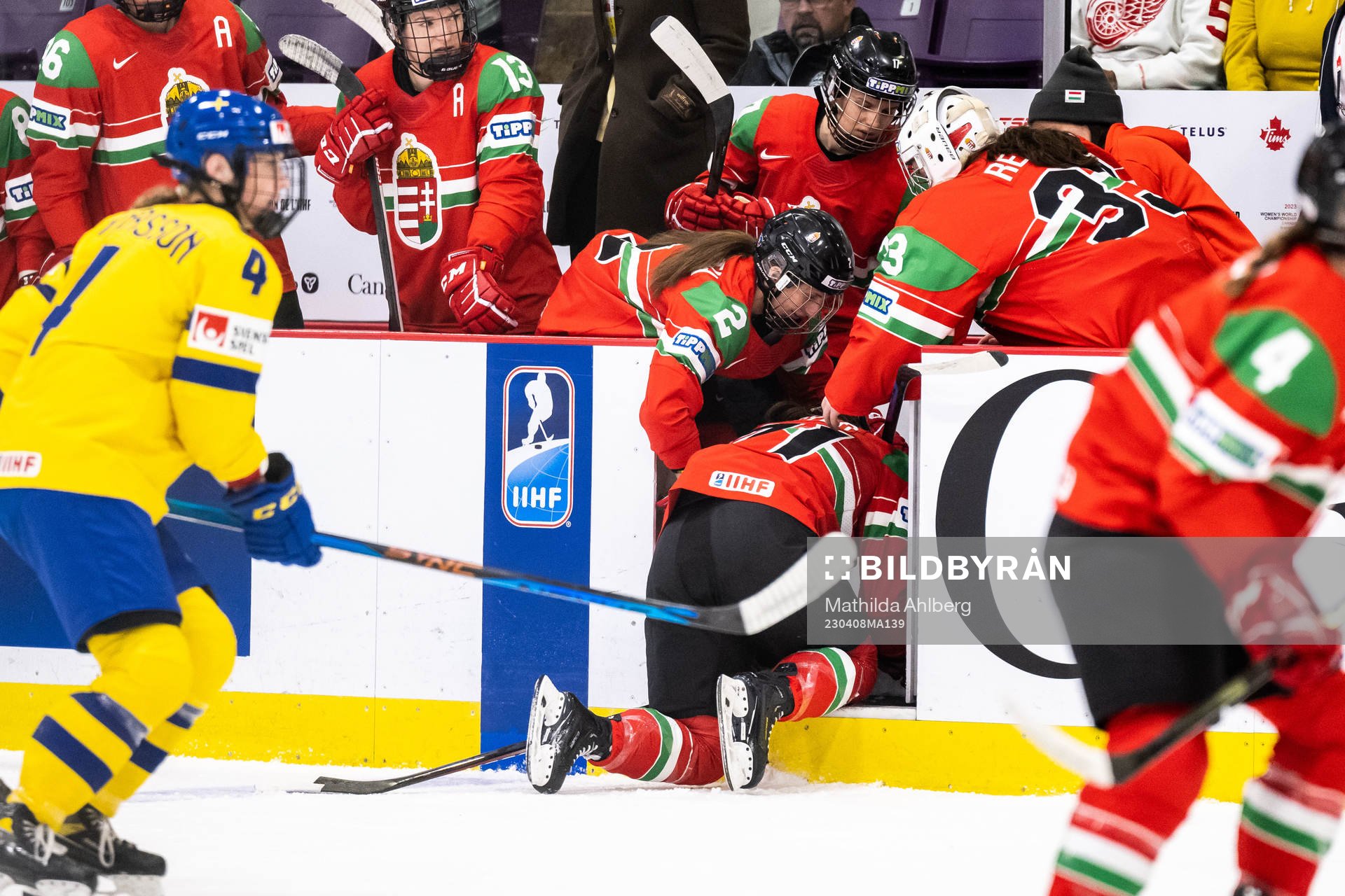 Fruzsina Mayer of Hungary gets help of the ice